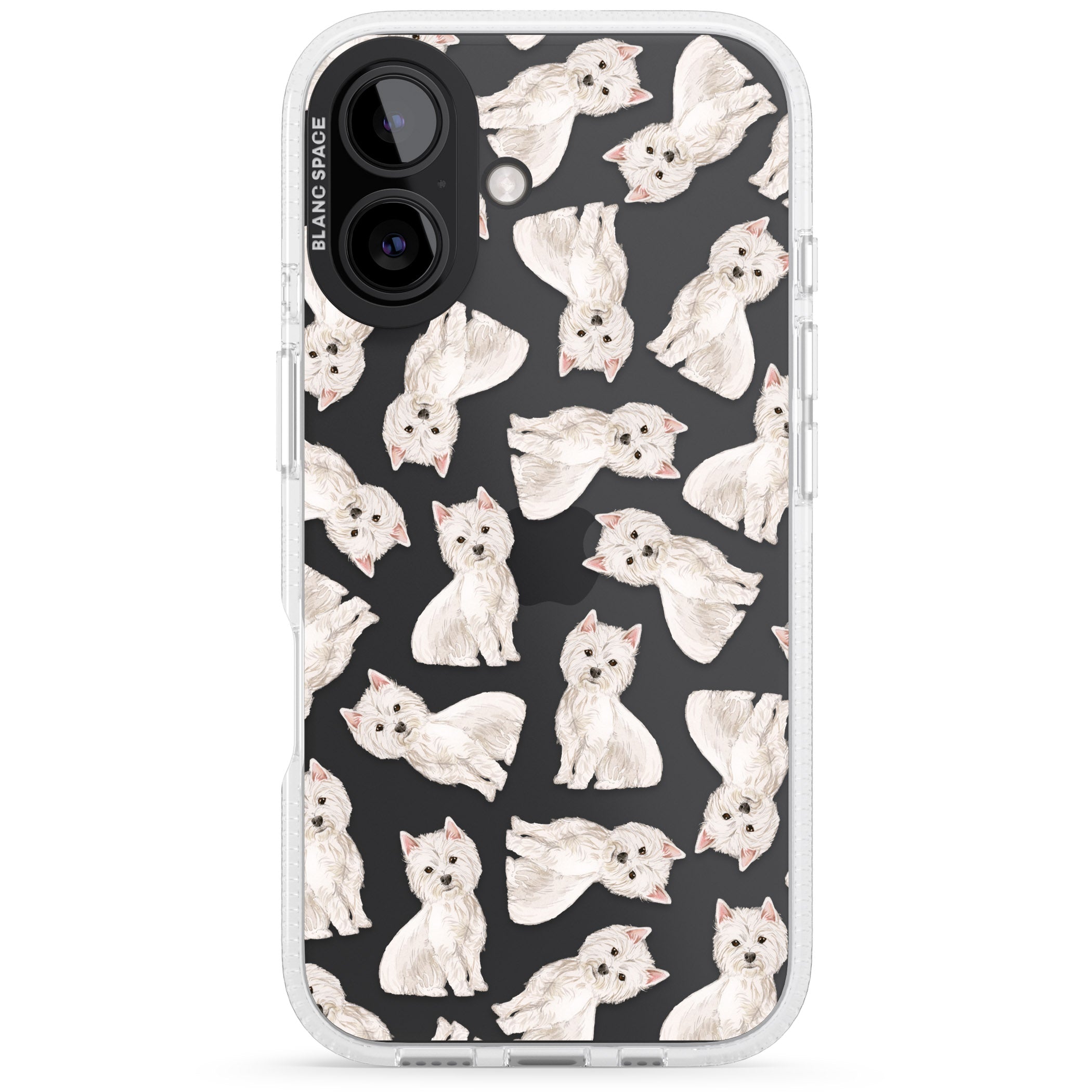 Westie Watercolour Dog Pattern iPhone 16 / 16 Plus Clear Case Impact Air - Blanc Space