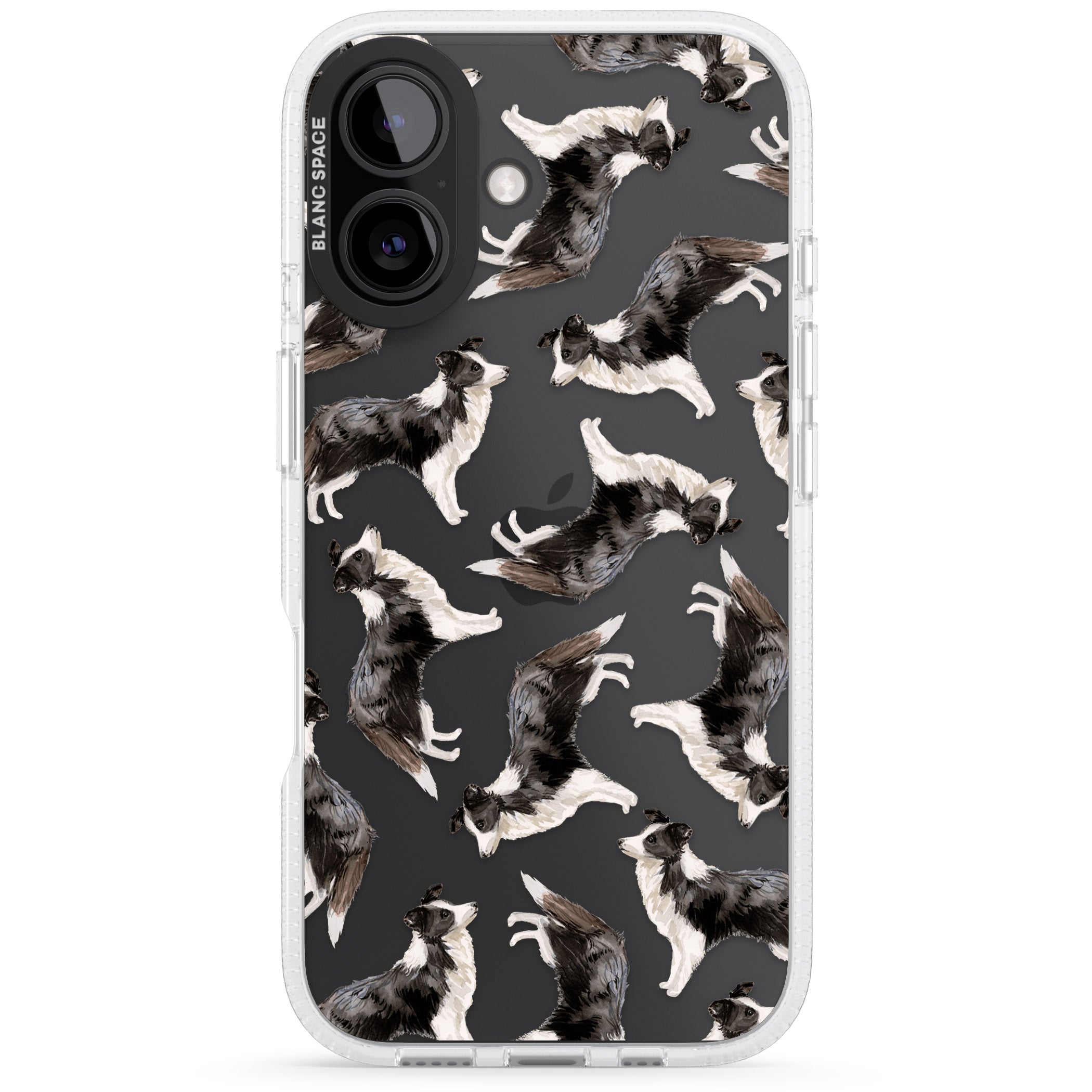 Border Collie Watercolour Dog Pattern iPhone 16 / 16 Plus Clear Case Impact Air - Blanc Space