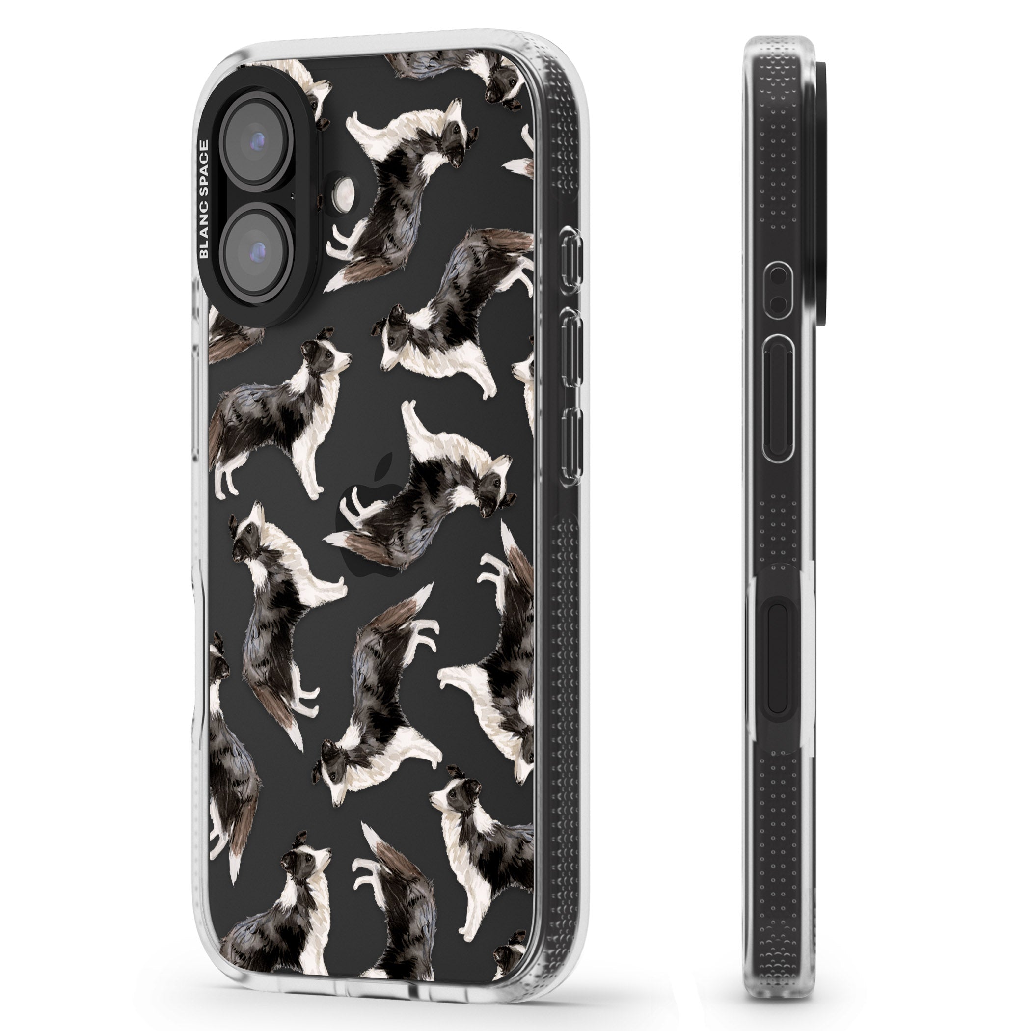 Border Collie Watercolour Dog Pattern iPhone 16 / 16 Plus Clear Case Impact Air - Blanc Space