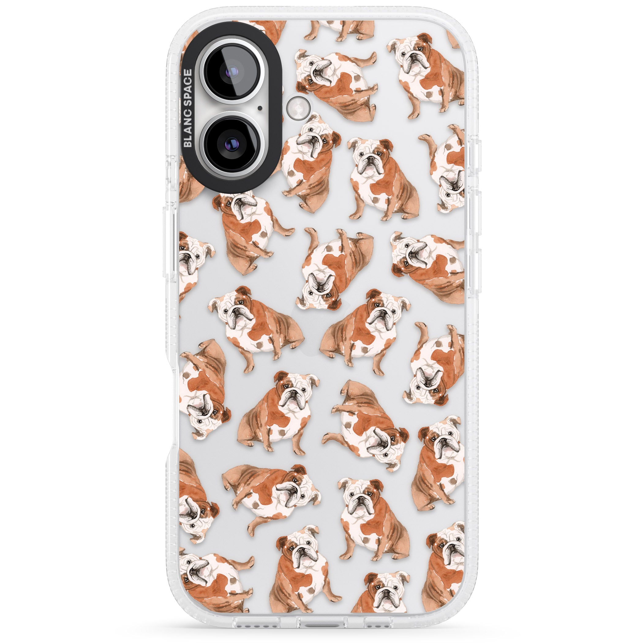 English Bulldog Watercolour Dog Pattern iPhone 16 / 16 Plus Clear Case Impact Air - Blanc Space