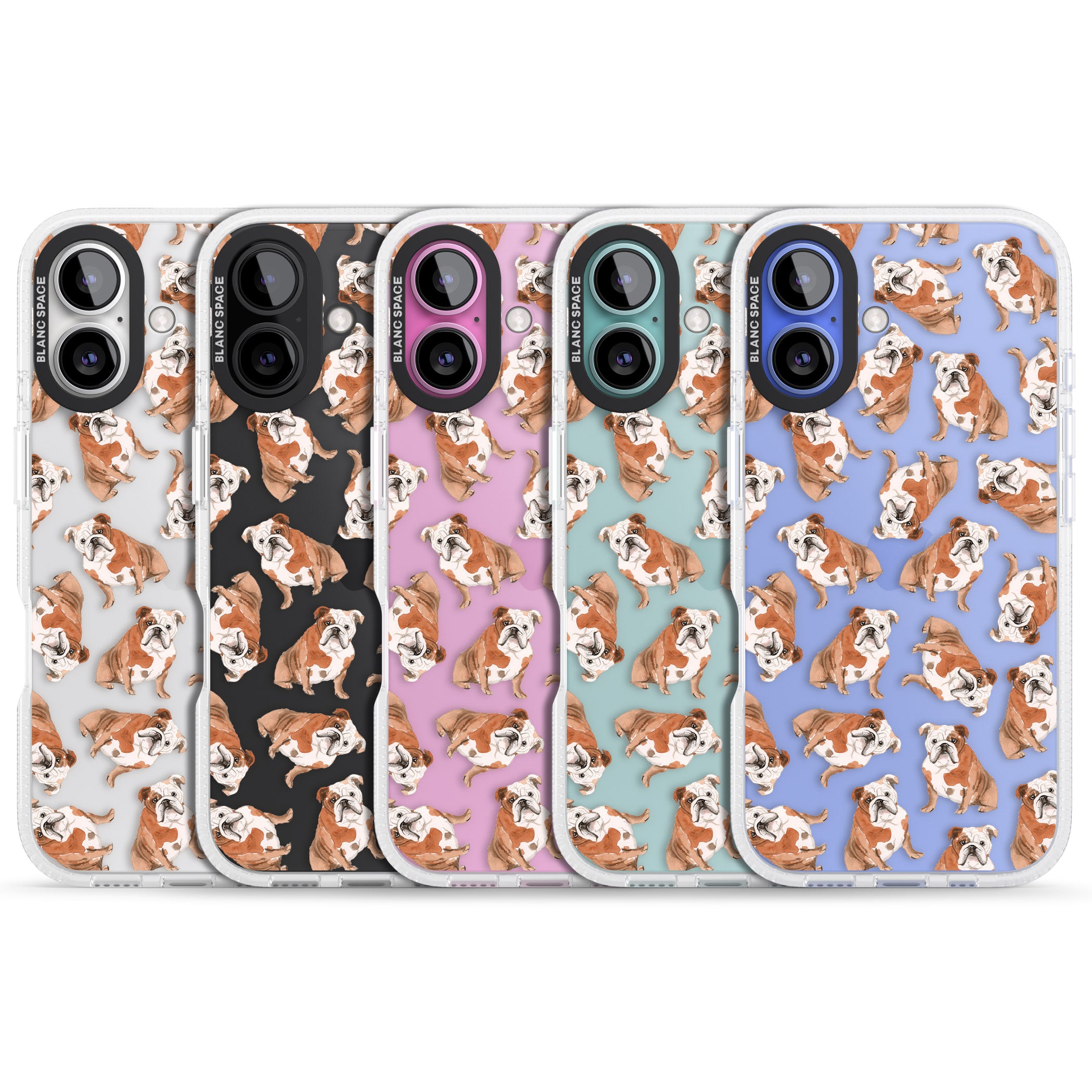 English Bulldog Watercolour Dog Pattern iPhone 16 / 16 Plus Clear Case Impact Air - Blanc Space