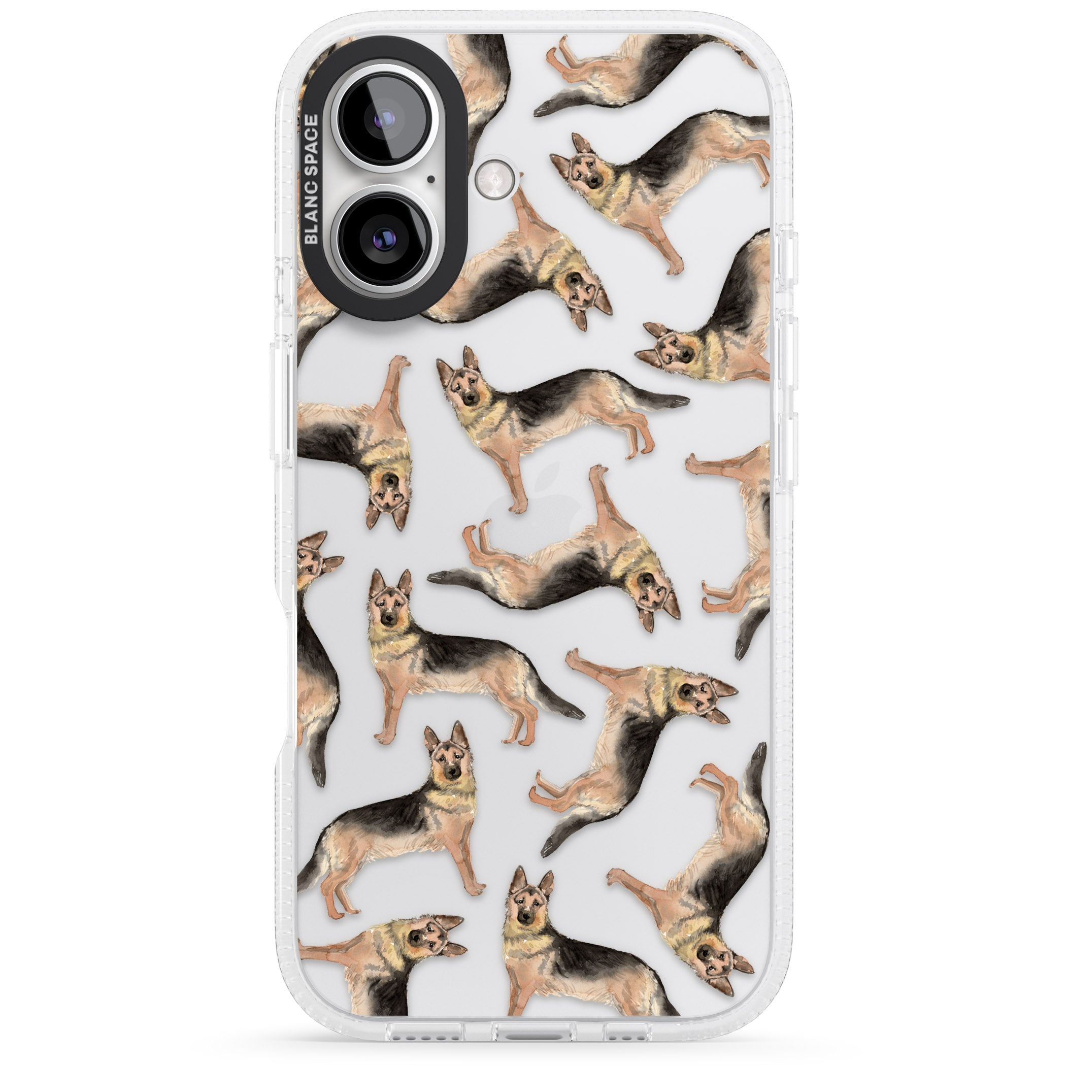 German Shepherd Watercolour Dog Pattern iPhone 16 / 16 Plus Clear Case Impact Air - Blanc Space