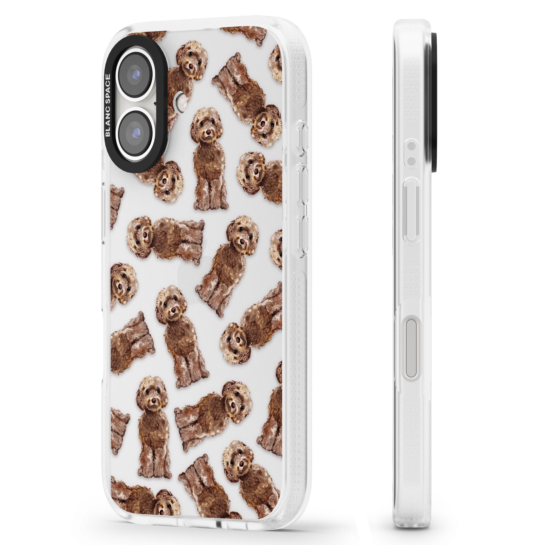 Cockapoo (Brown) Watercolour Dog Pattern iPhone 16 / 16 Plus Clear Case Impact Air - Blanc Space