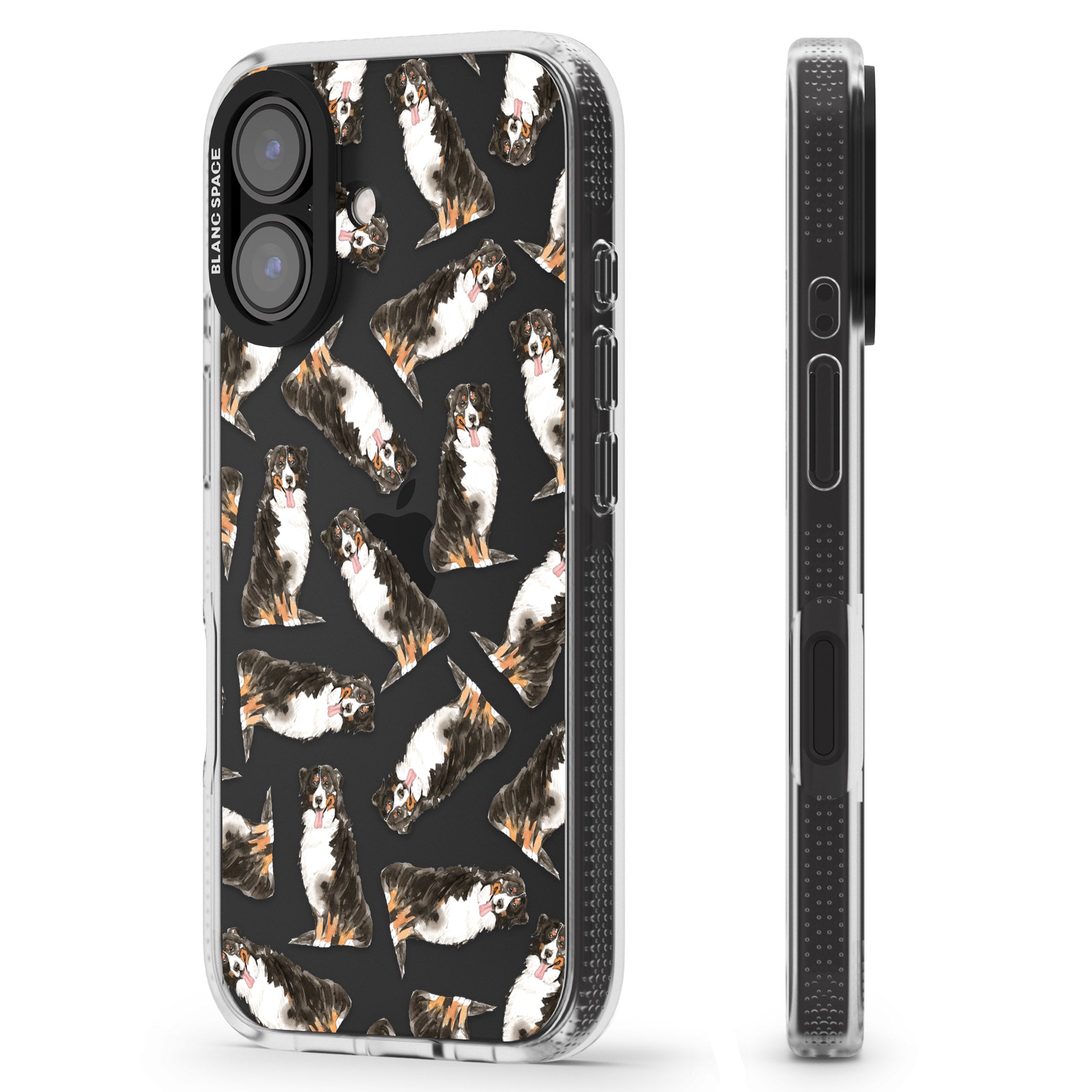Bernese Mountain Dog Watercolour Dog Pattern iPhone 16 / 16 Plus Clear Case Impact Air - Blanc Space