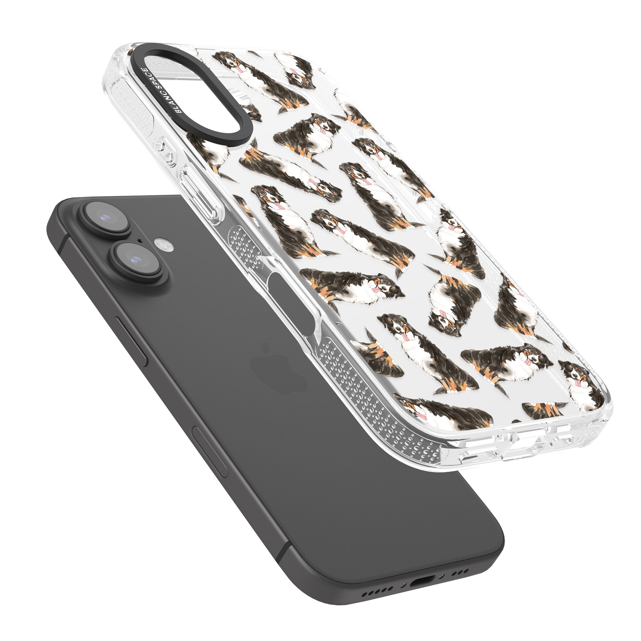 Bernese Mountain Dog Watercolour Dog Pattern iPhone 16 / 16 Plus Clear Case Impact Air - Blanc Space