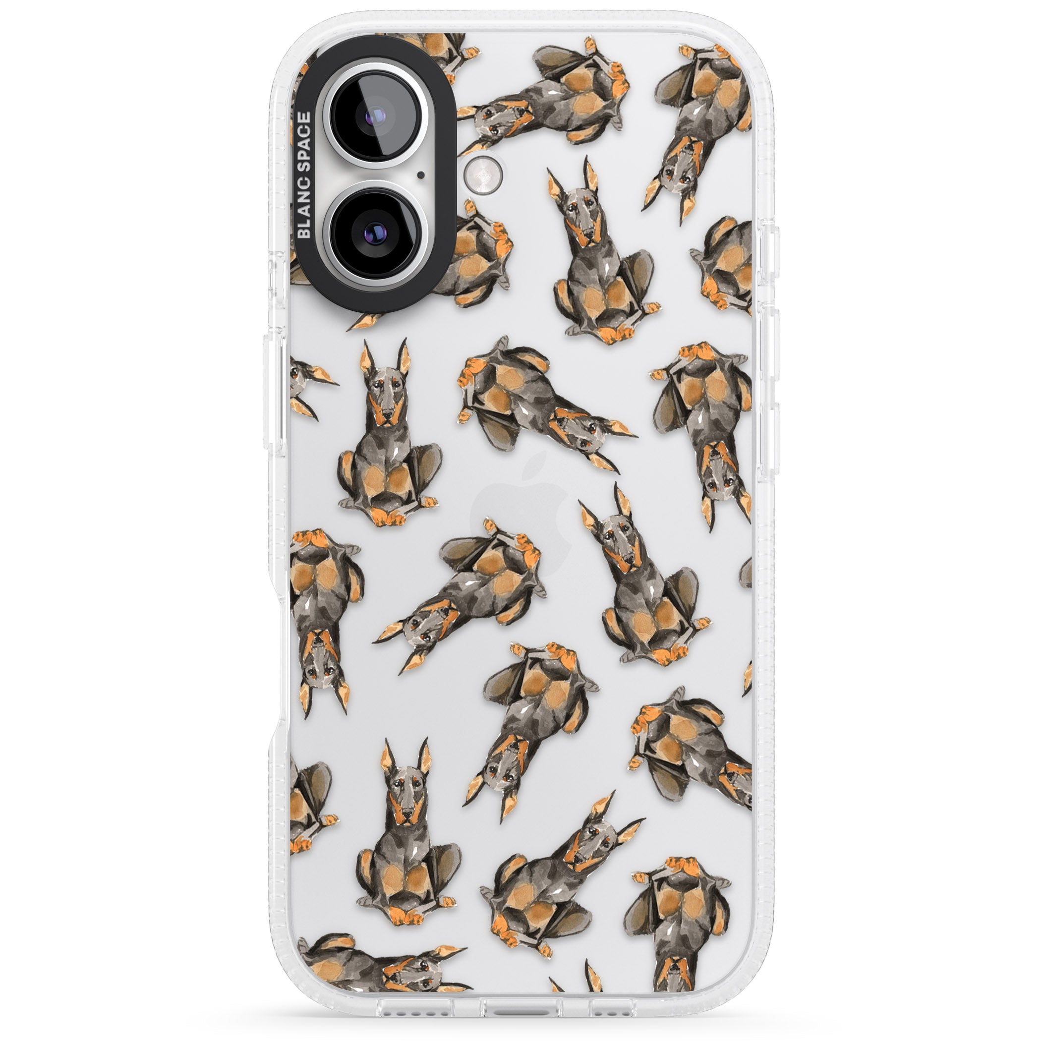 Doberman Watercolour Dog Pattern iPhone 16 / 16 Plus Clear Case Impact Air - Blanc Space