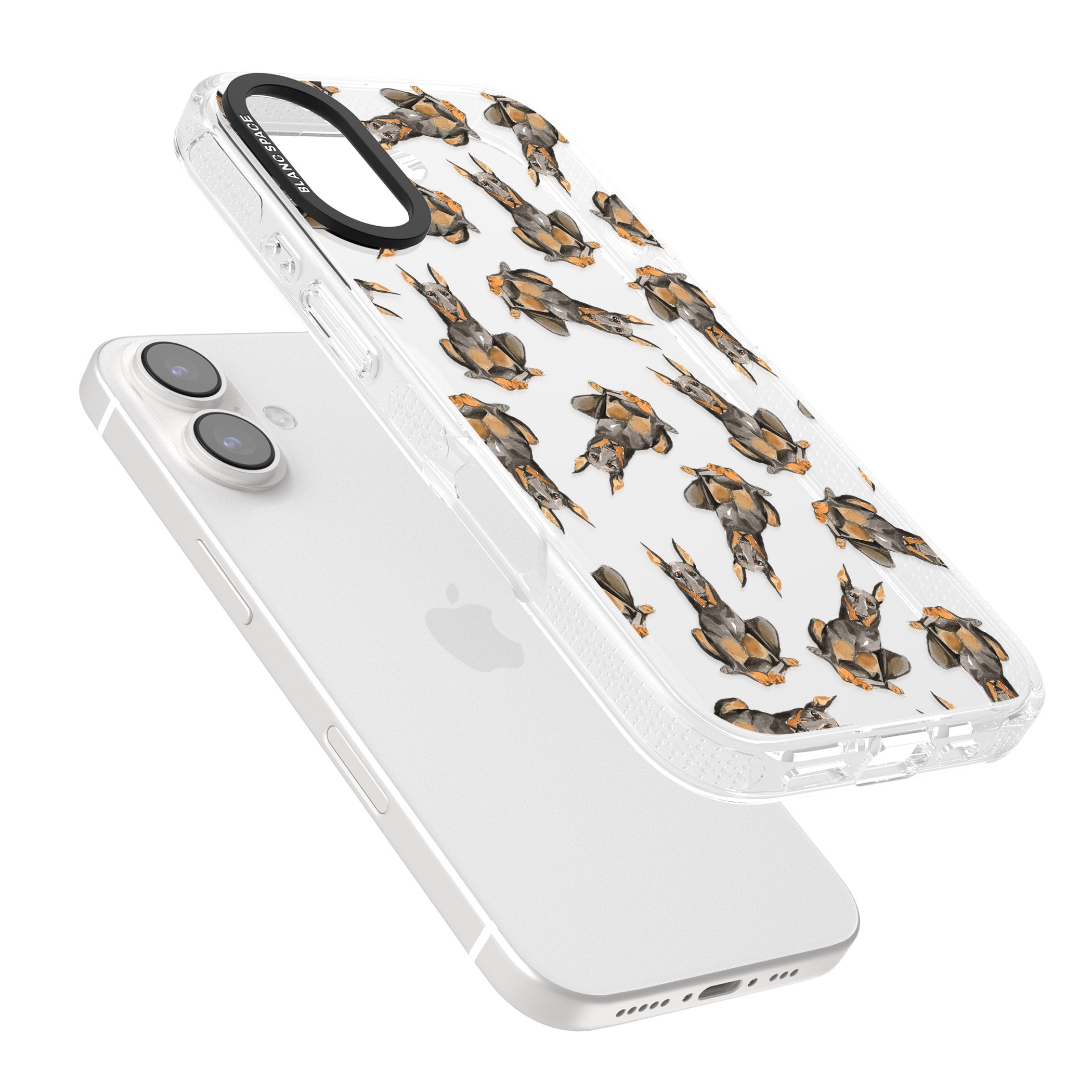 Doberman Watercolour Dog Pattern iPhone 16 / 16 Plus Clear Case Impact Air - Blanc Space