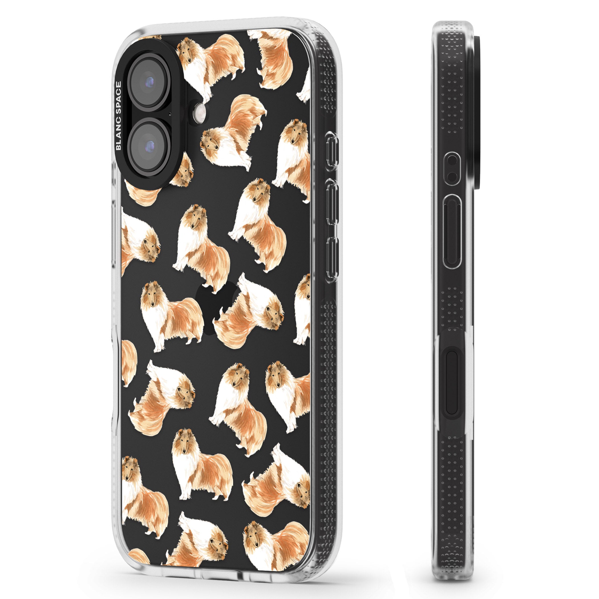 Rough Collie Watercolour Dog Pattern iPhone 16 / 16 Plus Clear Case Impact Air - Blanc Space