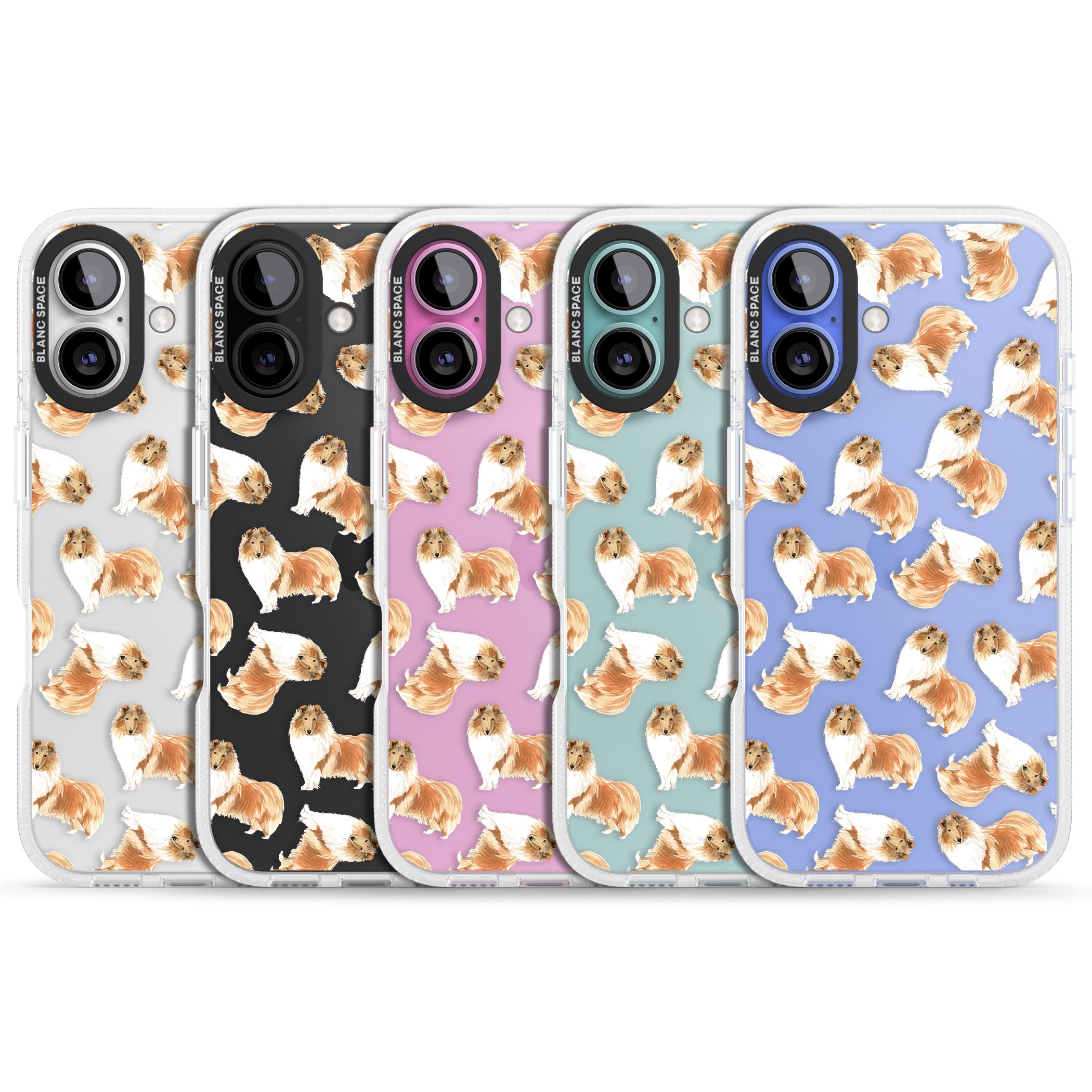 Rough Collie Watercolour Dog Pattern iPhone 16 / 16 Plus Clear Case Impact Air - Blanc Space