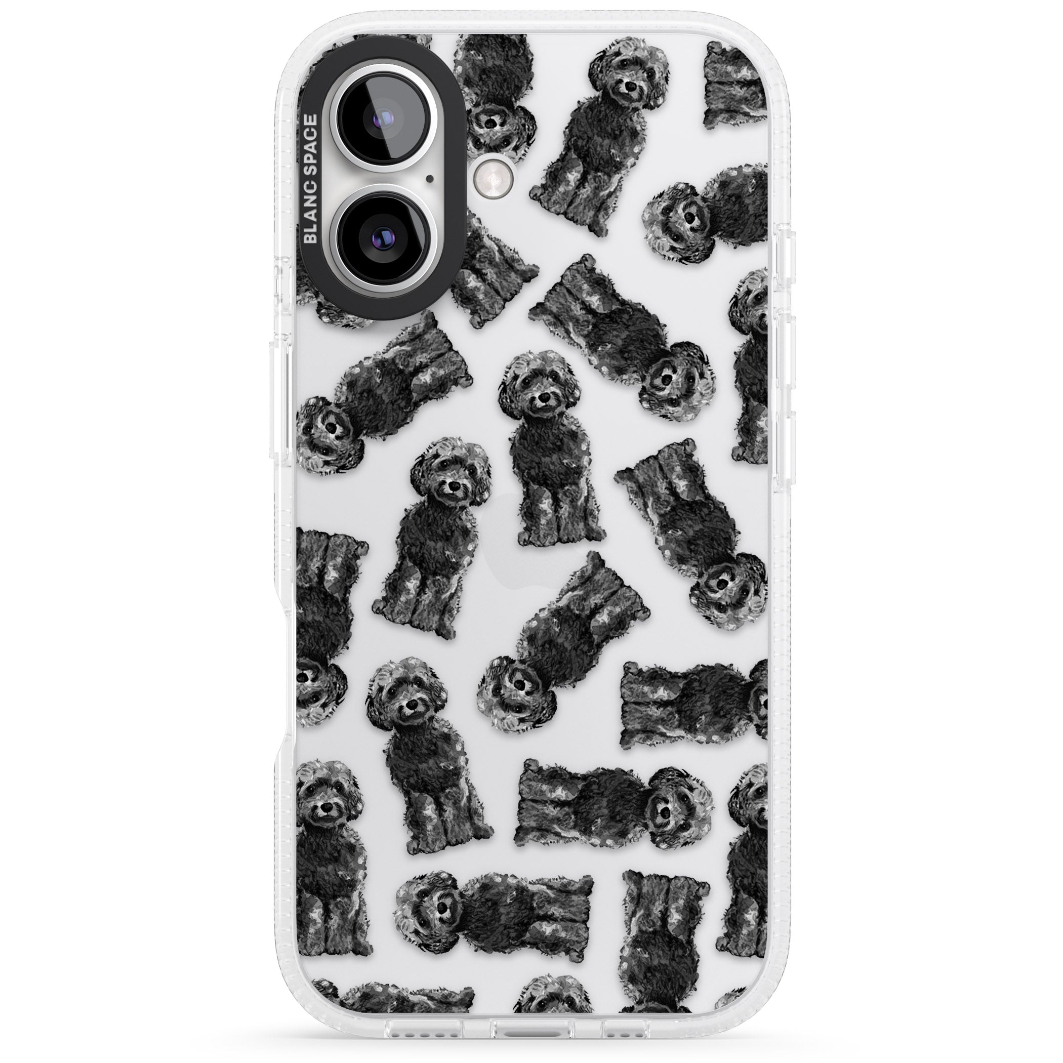 Cockapoo (Black) Watercolour Dog Pattern iPhone 16 / 16 Plus Clear Case Impact Air - Blanc Space