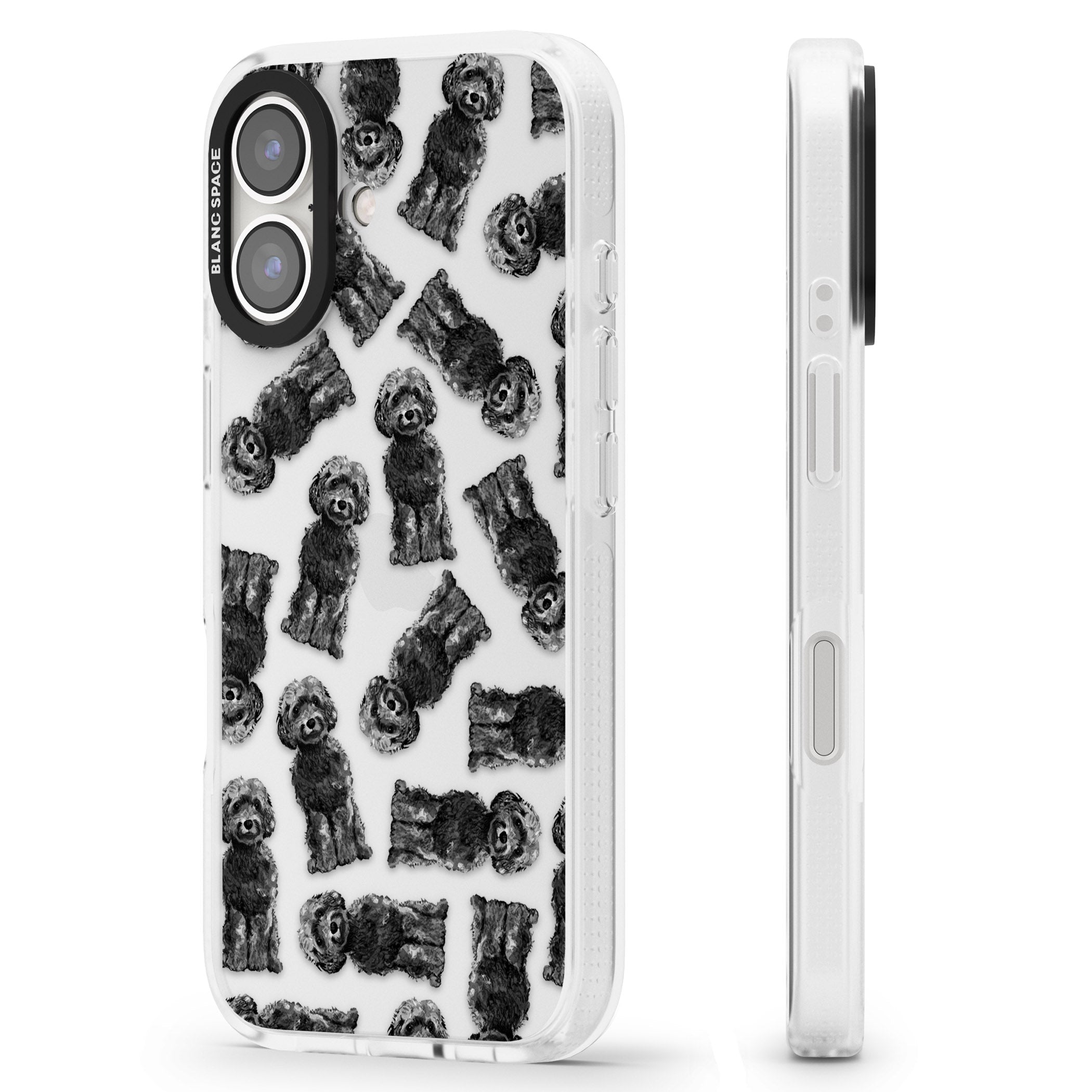 Cockapoo (Black) Watercolour Dog Pattern iPhone 16 / 16 Plus Clear Case Impact Air - Blanc Space