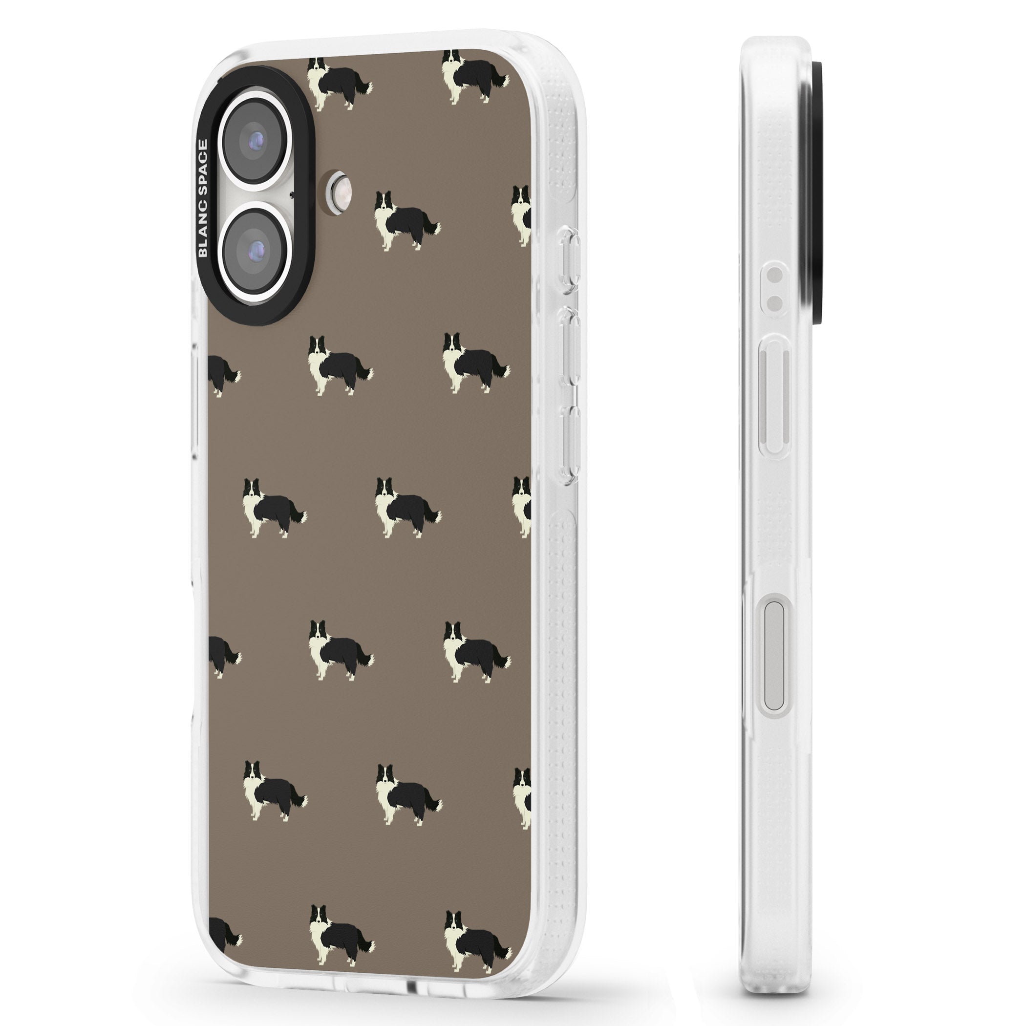 Border Collie Dog Pattern iPhone 16 / 16 Plus Clear Case Impact Air - Blanc Space