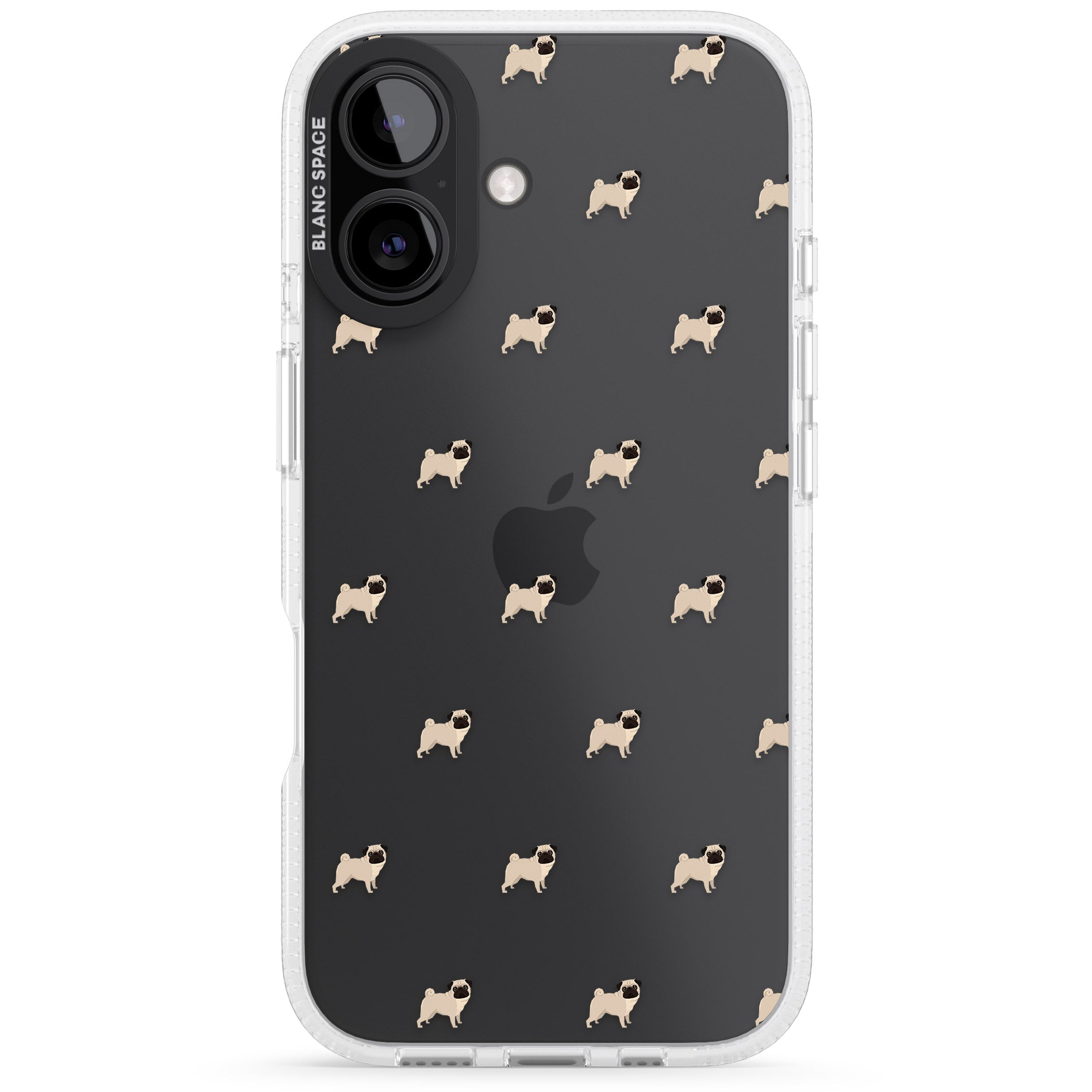 Pug Dog Pattern Clear iPhone 16 / 16 Plus Clear Case Impact Air - Blanc Space