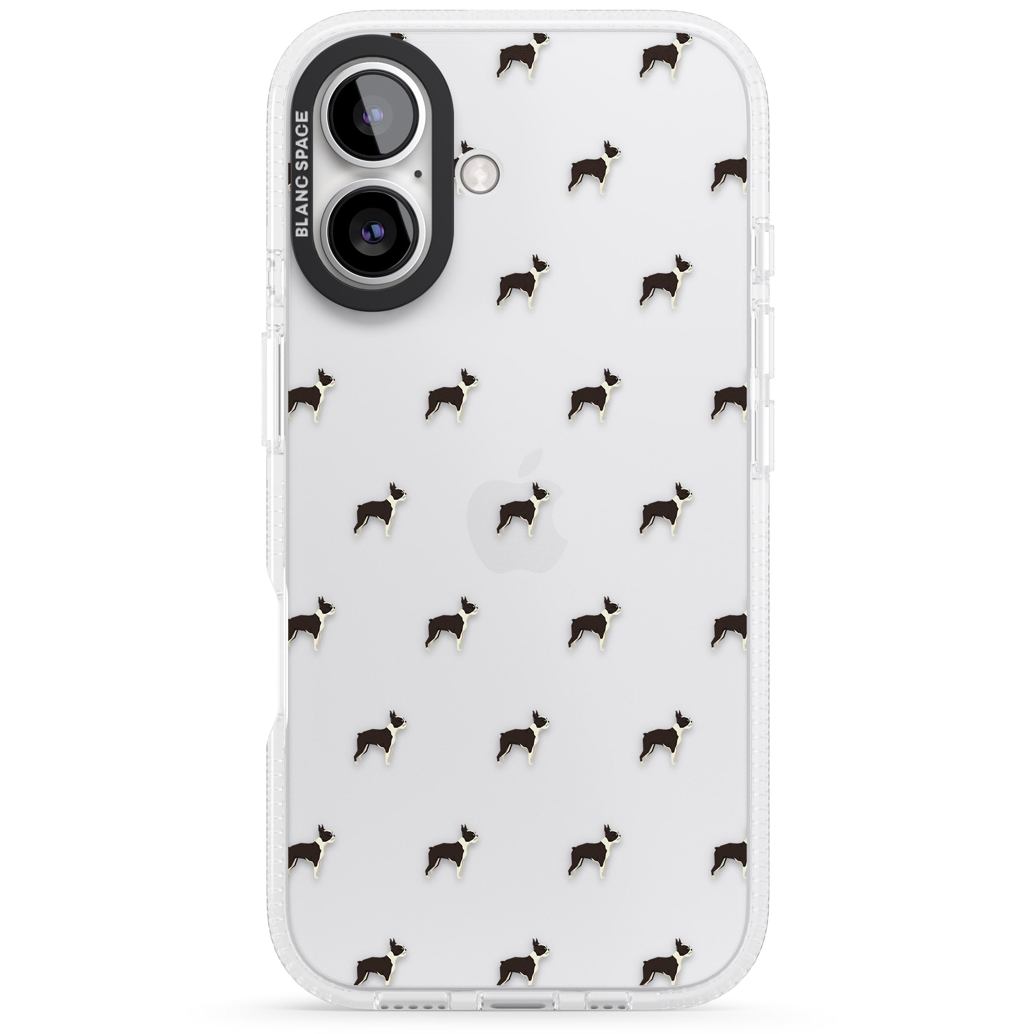 Boston Terrier Dog Pattern Clear iPhone 16 / 16 Plus Clear Case Impact Air - Blanc Space