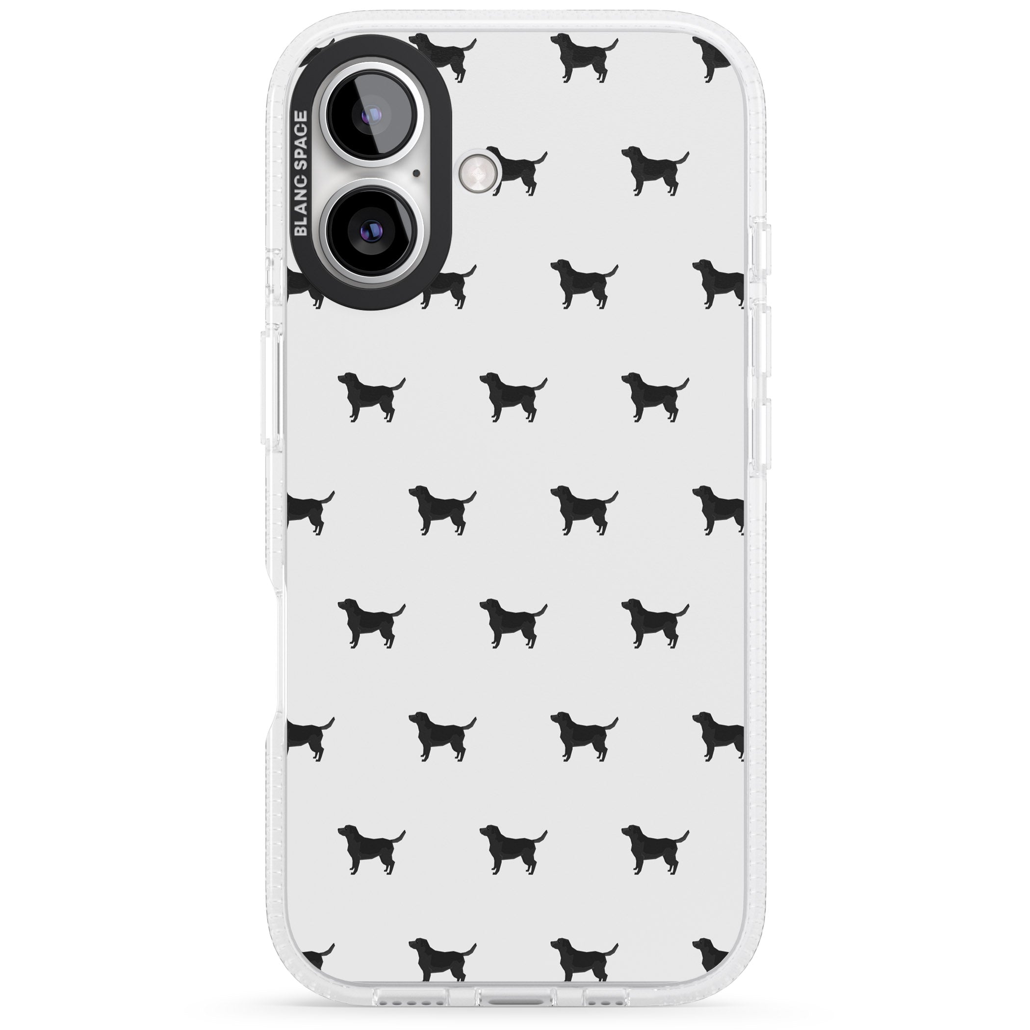 Black Labrador Dog Pattern iPhone 16 / 16 Plus Clear Case Impact Air - Blanc Space