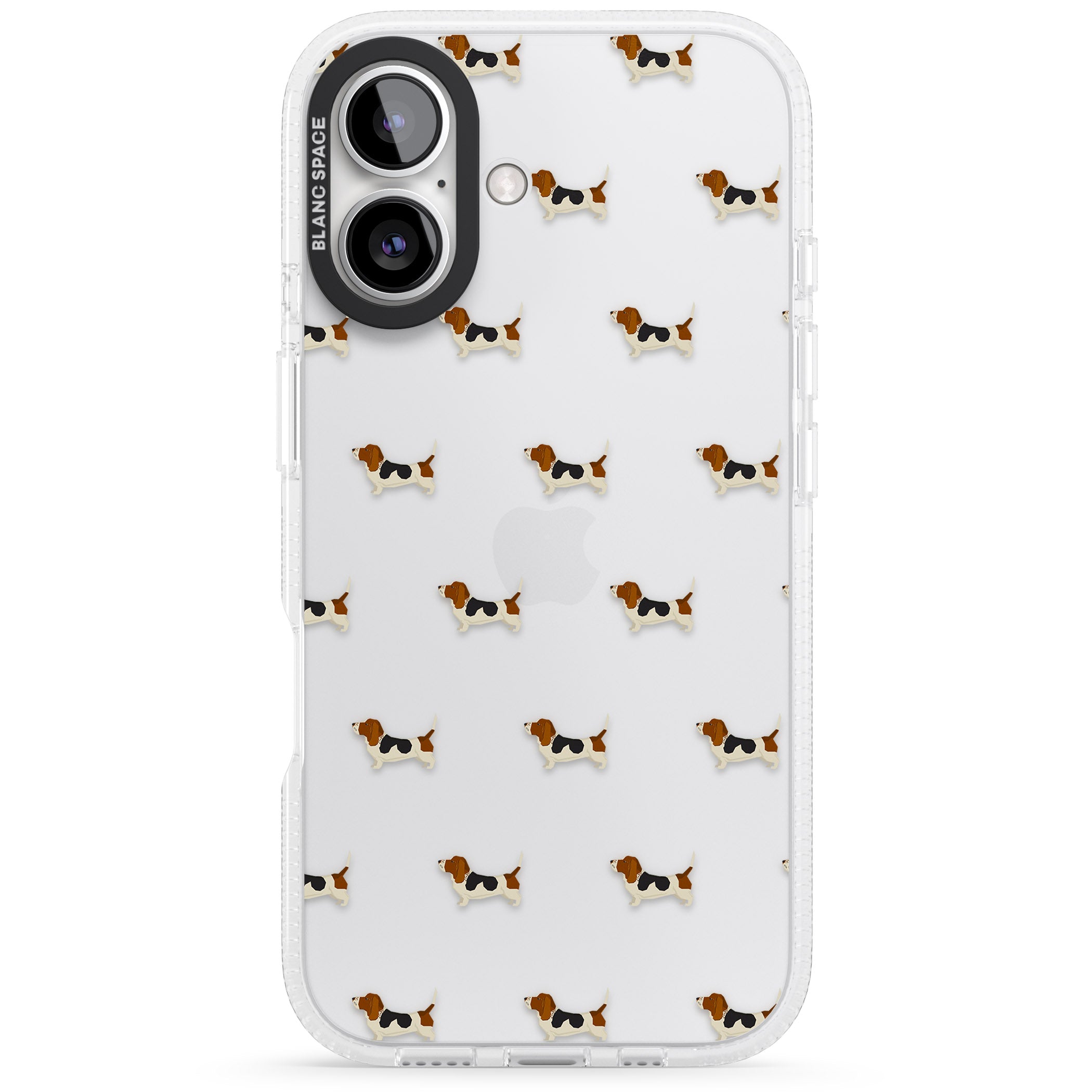 Basset Hound Dog Pattern Clear iPhone 16 / 16 Plus Clear Case Impact Air - Blanc Space