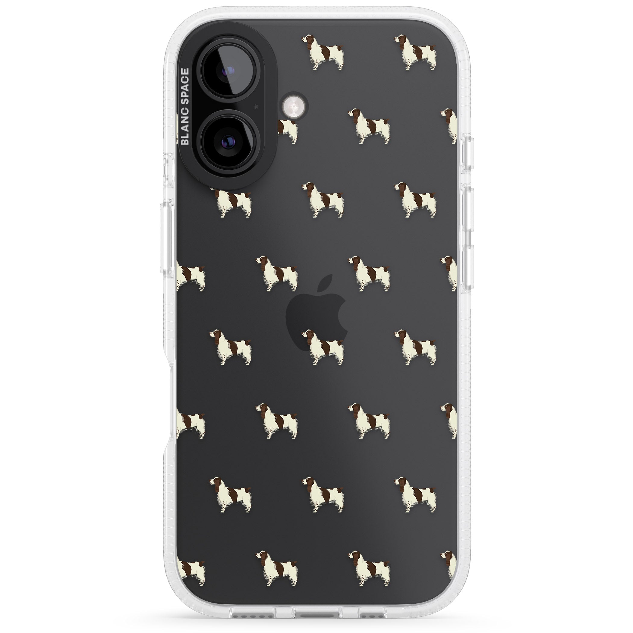 English Springer Spaniel Dog Pattern Clear iPhone 16 / 16 Plus Clear Case Impact Air - Blanc Space