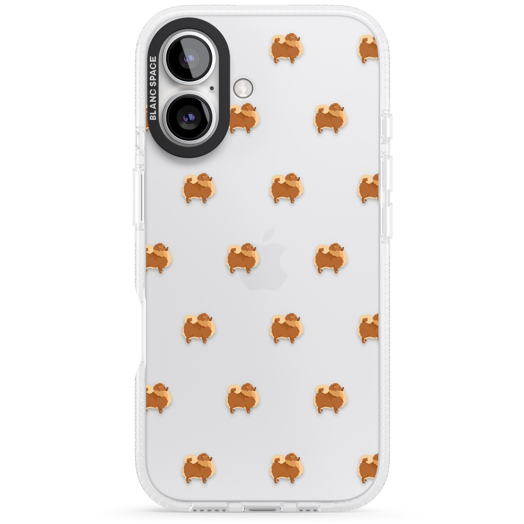 Pomeranian Dog Pattern Clear iPhone 16 / 16 Plus Clear Case Impact Air - Blanc Space