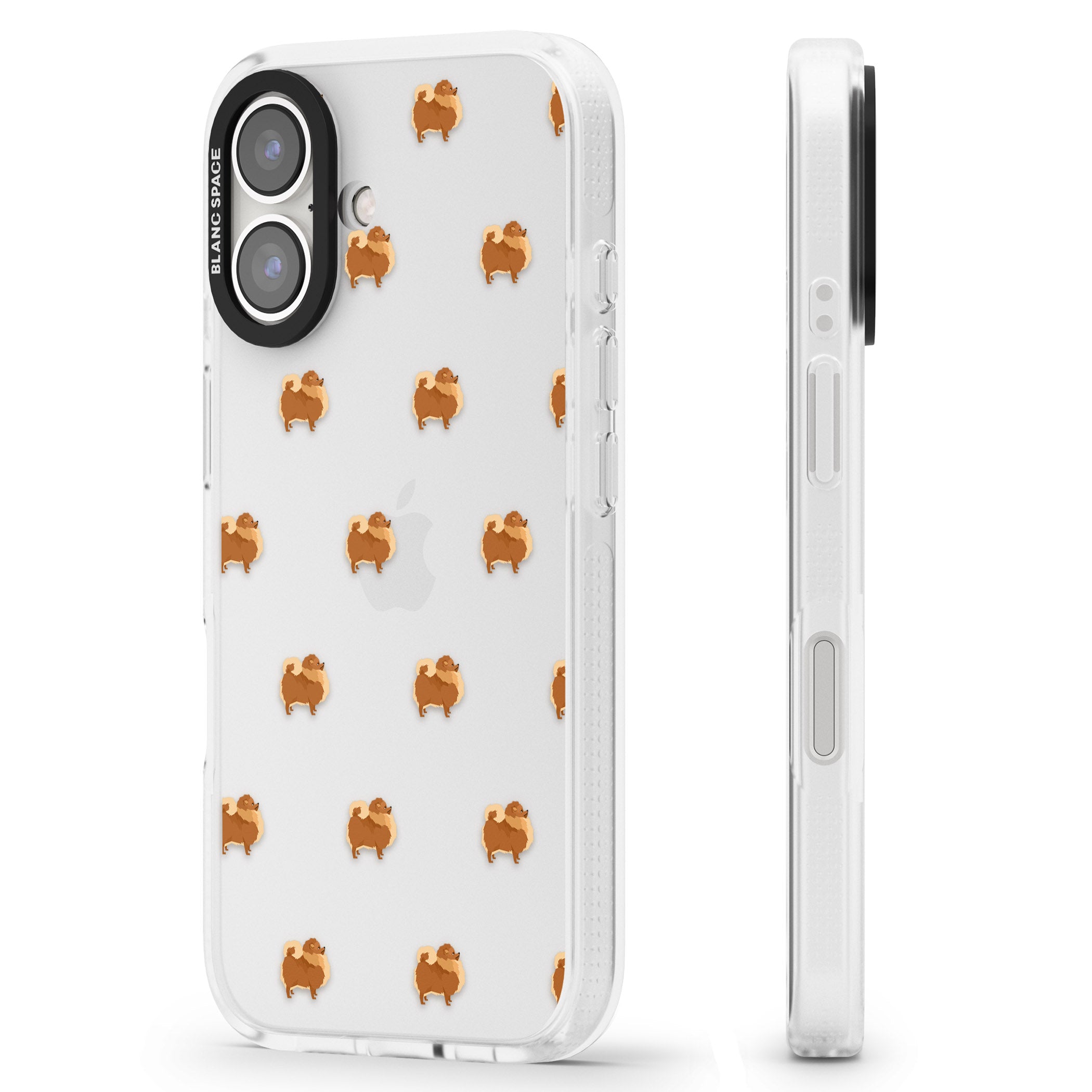 Pomeranian Dog Pattern Clear iPhone 16 / 16 Plus Clear Case Impact Air - Blanc Space