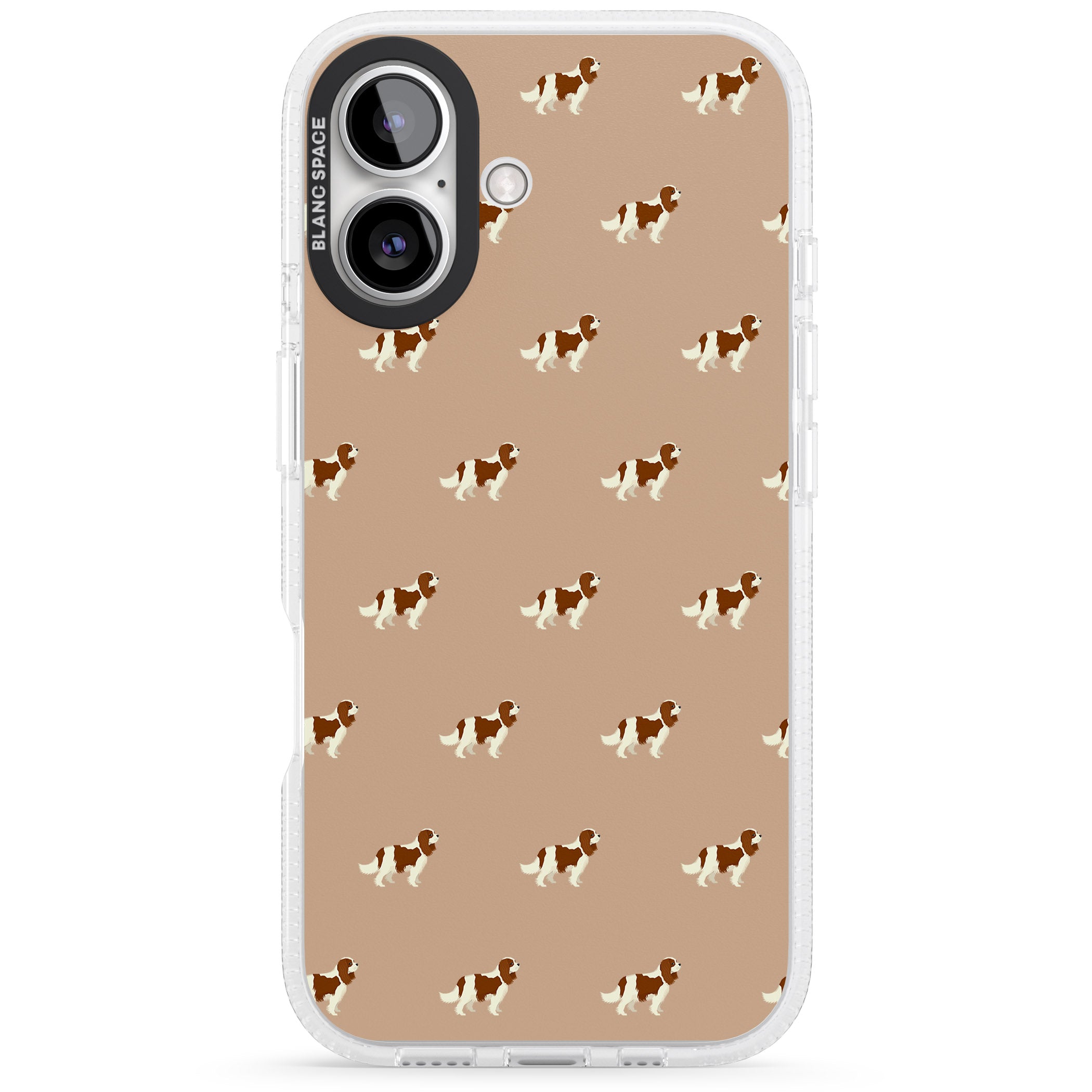 Cavalier King Charles Spaniel Pattern iPhone 16 / 16 Plus Clear Case Impact Air - Blanc Space