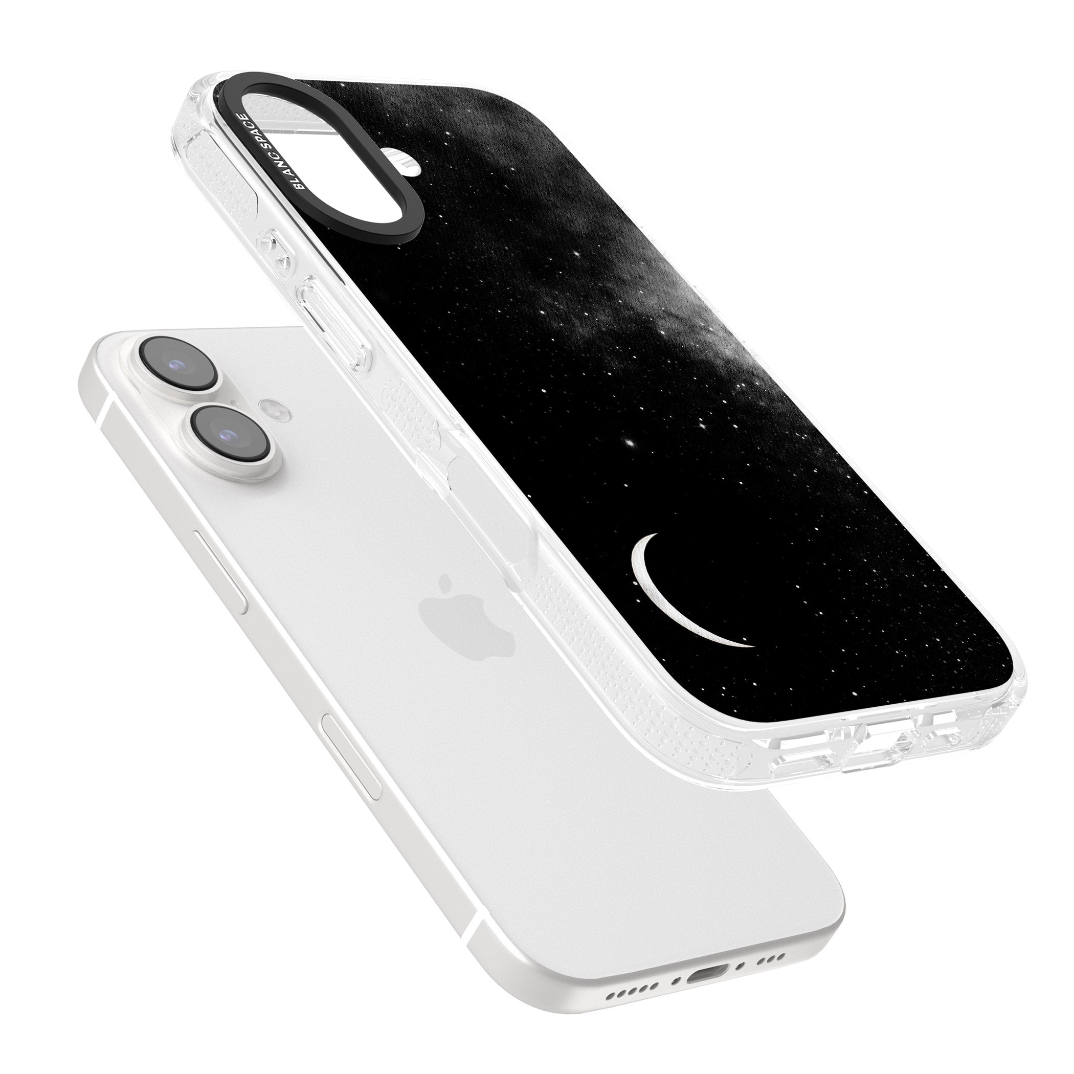 Night Sky Galaxies: Crescent Moon iPhone 16 / 16 Plus Clear Case Impact Air - Blanc Space