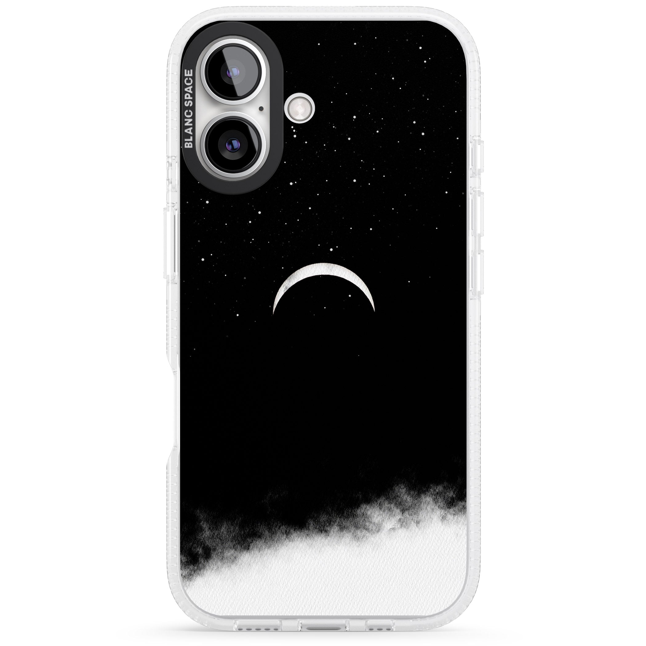 Upside Down Crescent Moon iPhone 16 / 16 Plus Clear Case Impact Air - Blanc Space