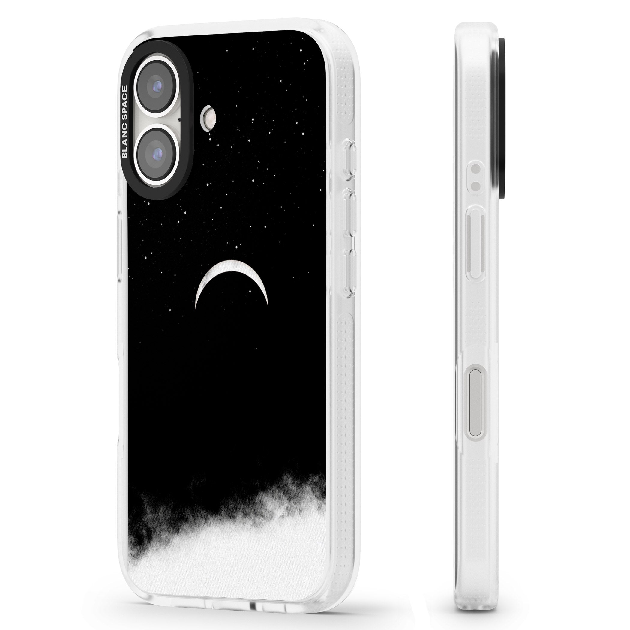 Upside Down Crescent Moon iPhone 16 / 16 Plus Clear Case Impact Air - Blanc Space