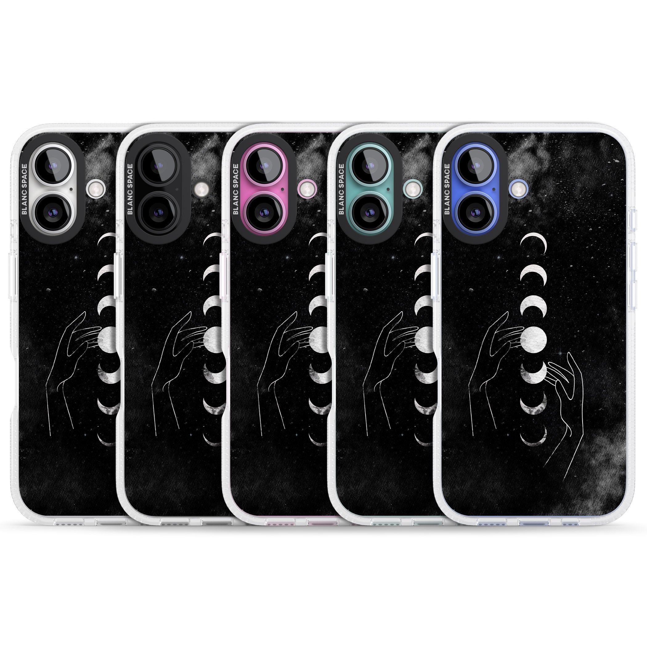 Moon Phases and Hands iPhone 16 / 16 Plus Clear Case Impact Air - Blanc Space