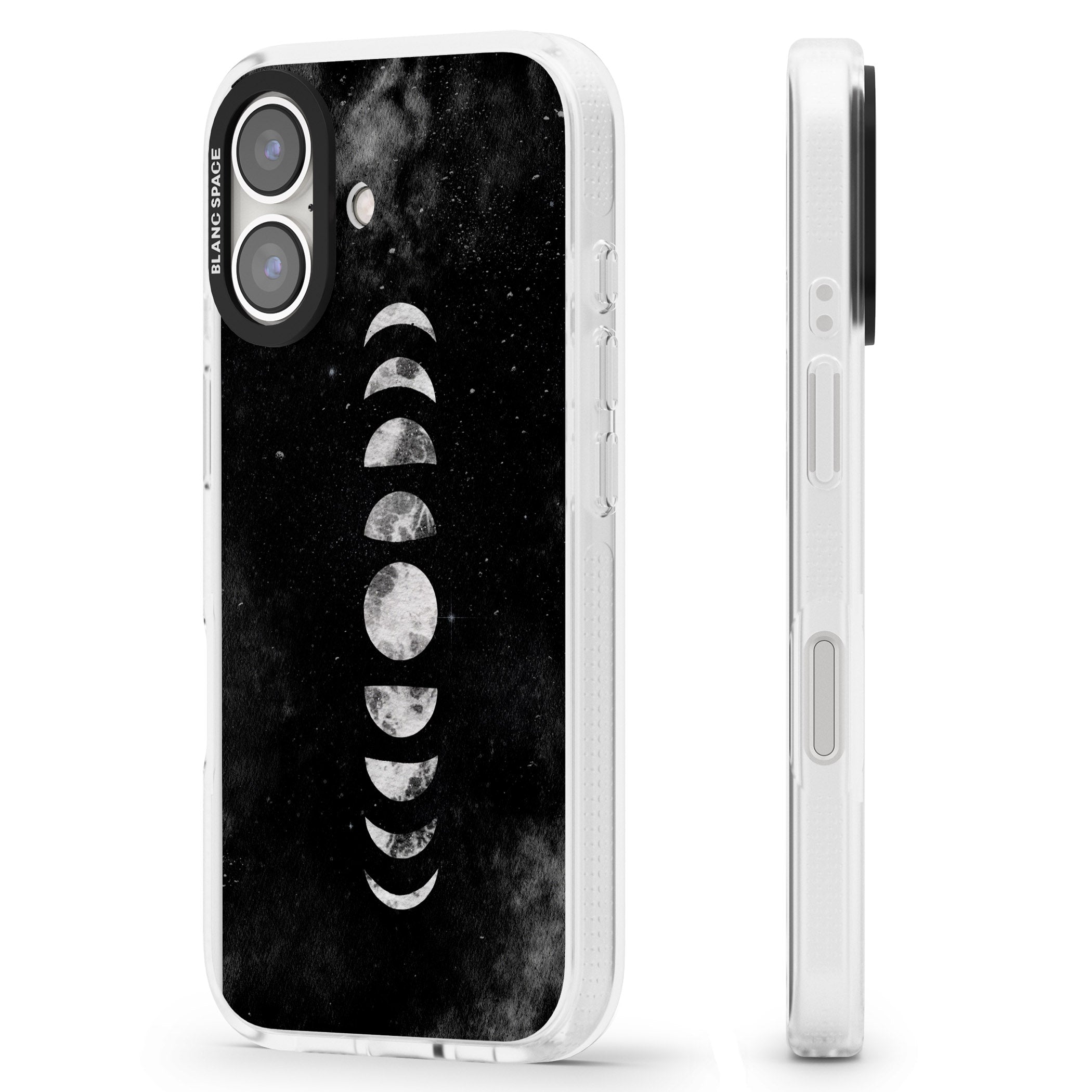Watercolour Moon Phases iPhone 16 / 16 Plus Clear Case Impact Air - Blanc Space