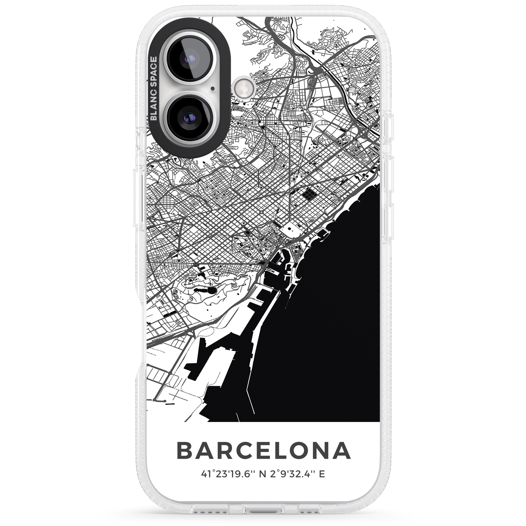 Map of Barcelona, Spain iPhone 16 / 16 Plus Clear Case Impact Air - Blanc Space