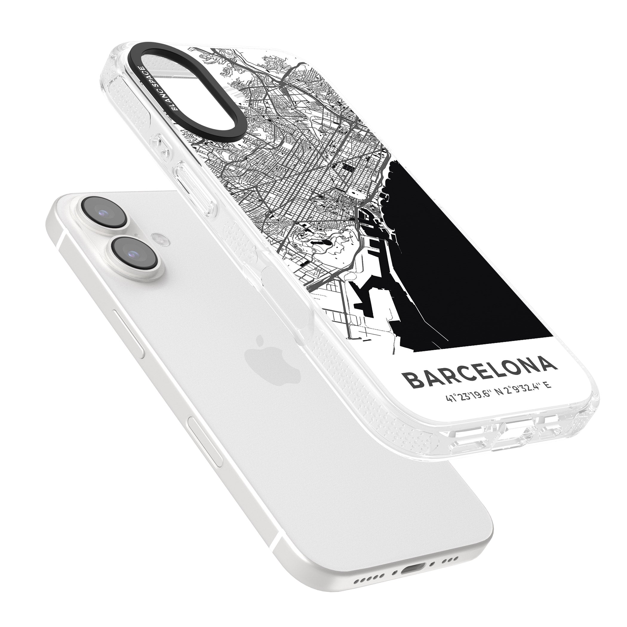 Map of Barcelona, Spain iPhone 16 / 16 Plus Clear Case Impact Air - Blanc Space
