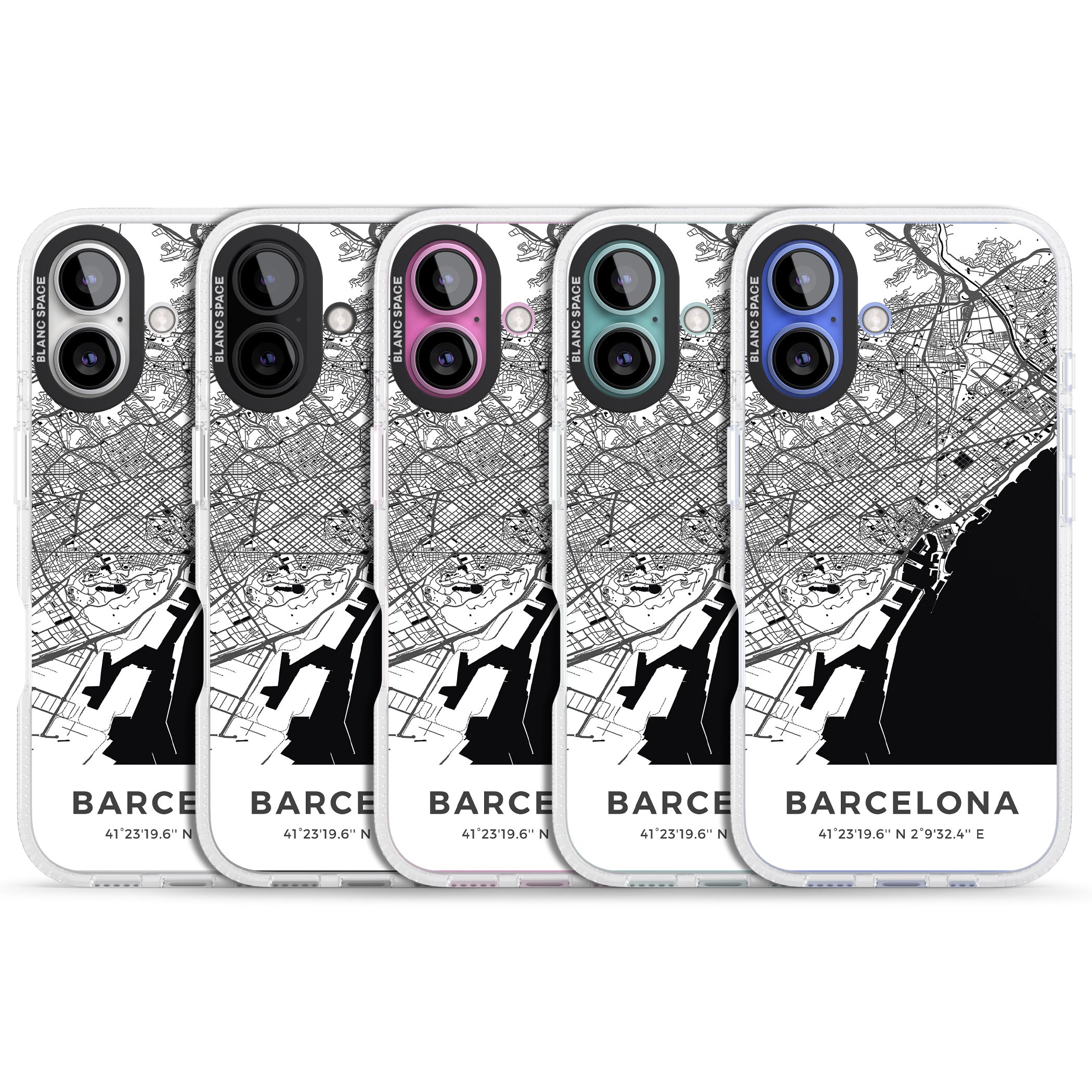 Map of Barcelona, Spain iPhone 16 / 16 Plus Clear Case Impact Air - Blanc Space