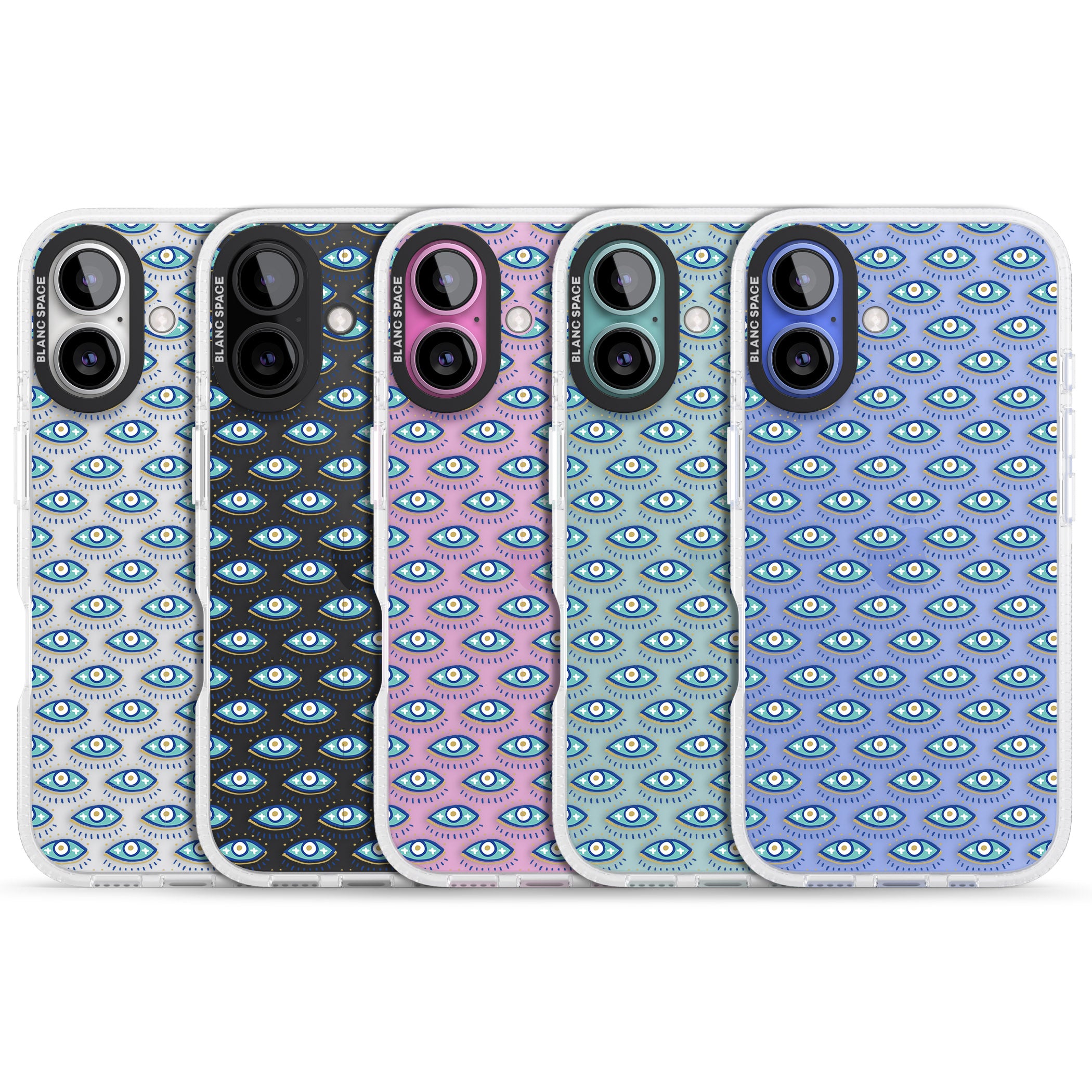 Eyes & Crosses (Clear) Psychedelic Eyes Pattern iPhone 16 / 16 Plus Clear Case Impact Air - Blanc Space