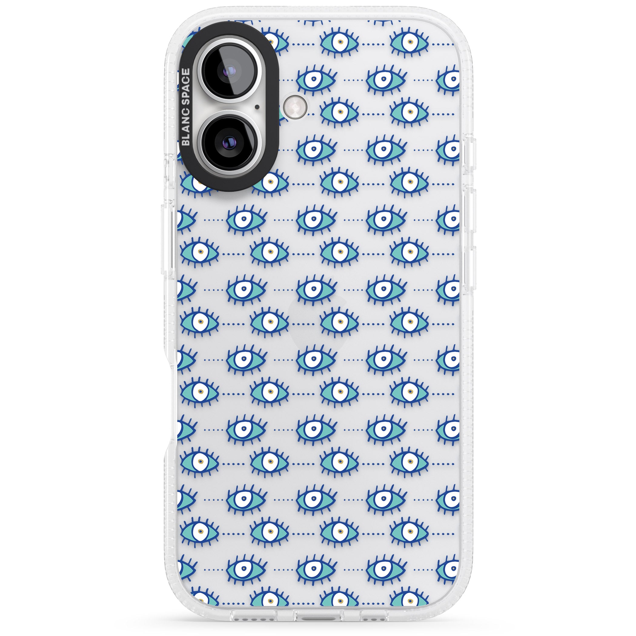 Crazy Eyes (Clear) Psychedelic Eyes Pattern iPhone 16 / 16 Plus Clear Case Impact Air - Blanc Space