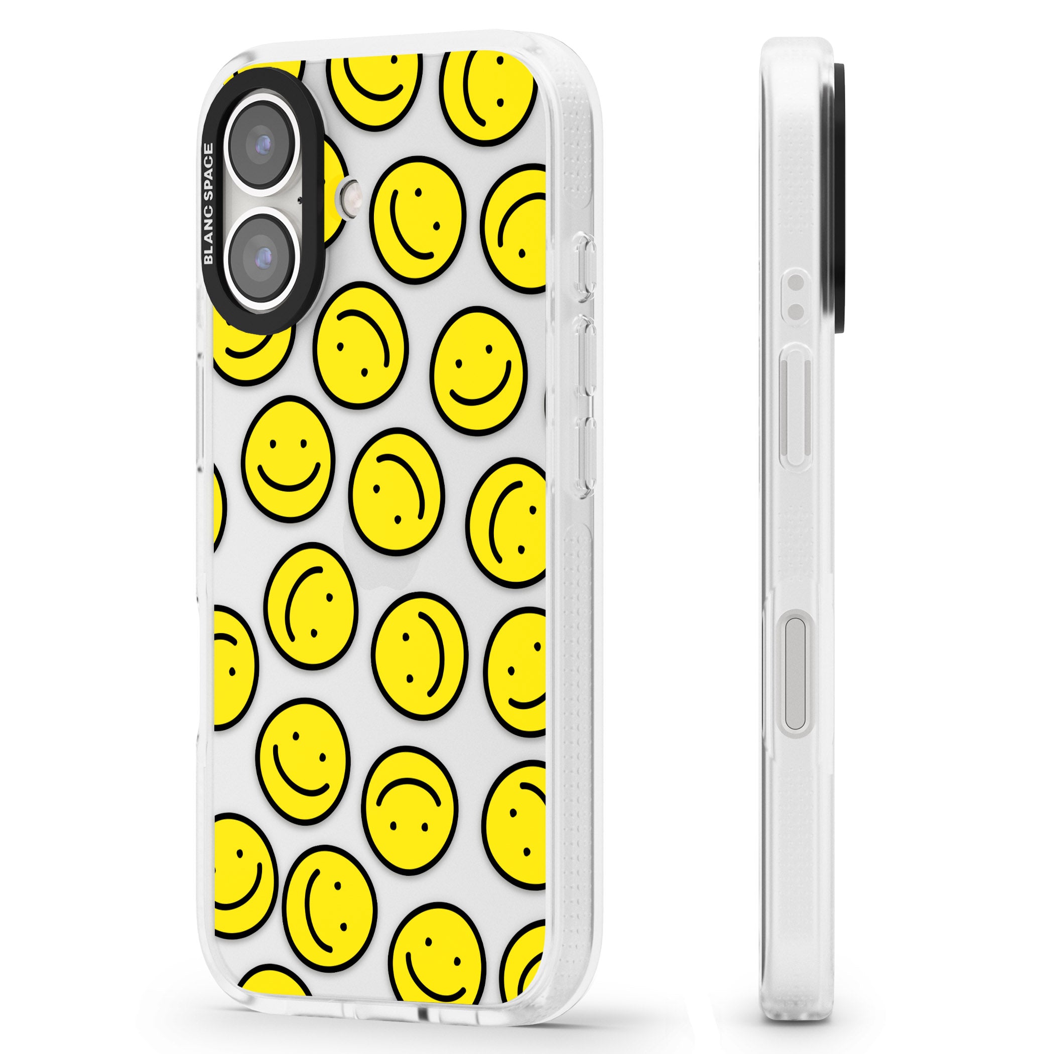 Happy Face Clear Pattern iPhone 16 / 16 Plus Clear Case Impact Air - Blanc Space