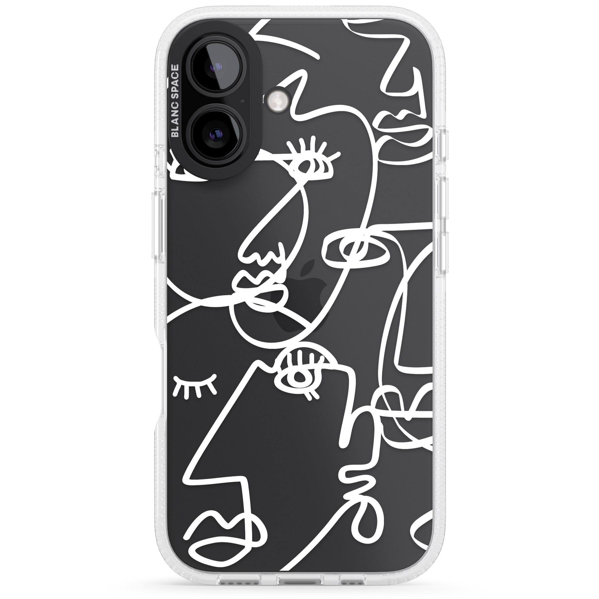 Abstract Continuous Line Faces White on Clear iPhone 16 / 16 Plus Clear Case Impact Air - Blanc Space