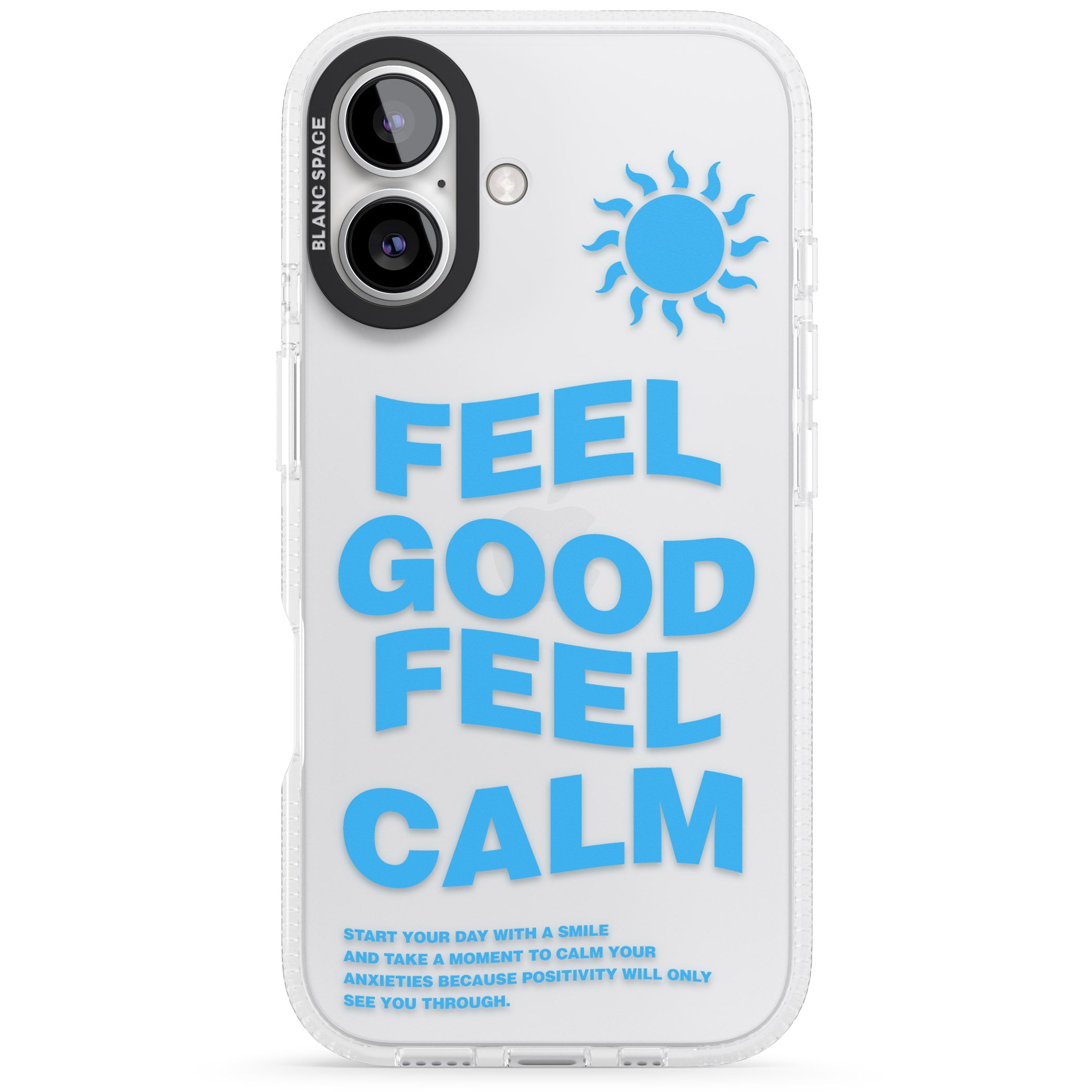 Feel Good Feel Calm (Blue) iPhone 16 / 16 Plus Clear Case Impact Air - Blanc Space