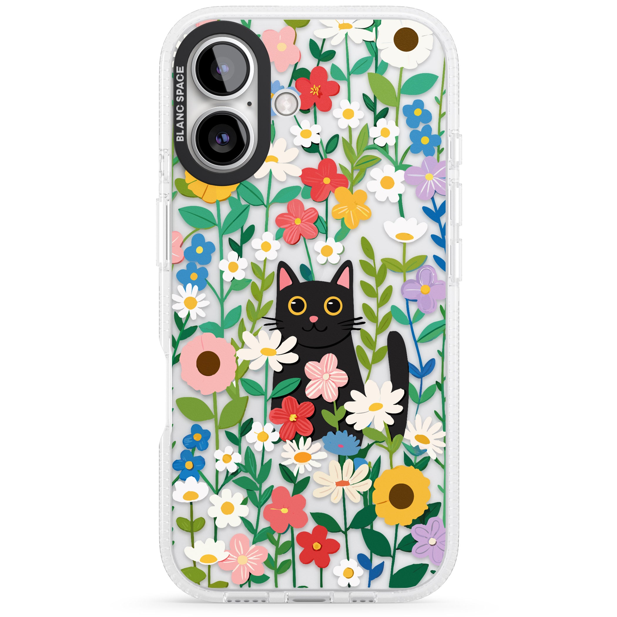 Whiskers & Wildflowers Cat iPhone 16 / 16 Plus Clear Case Impact Air - Blanc Space