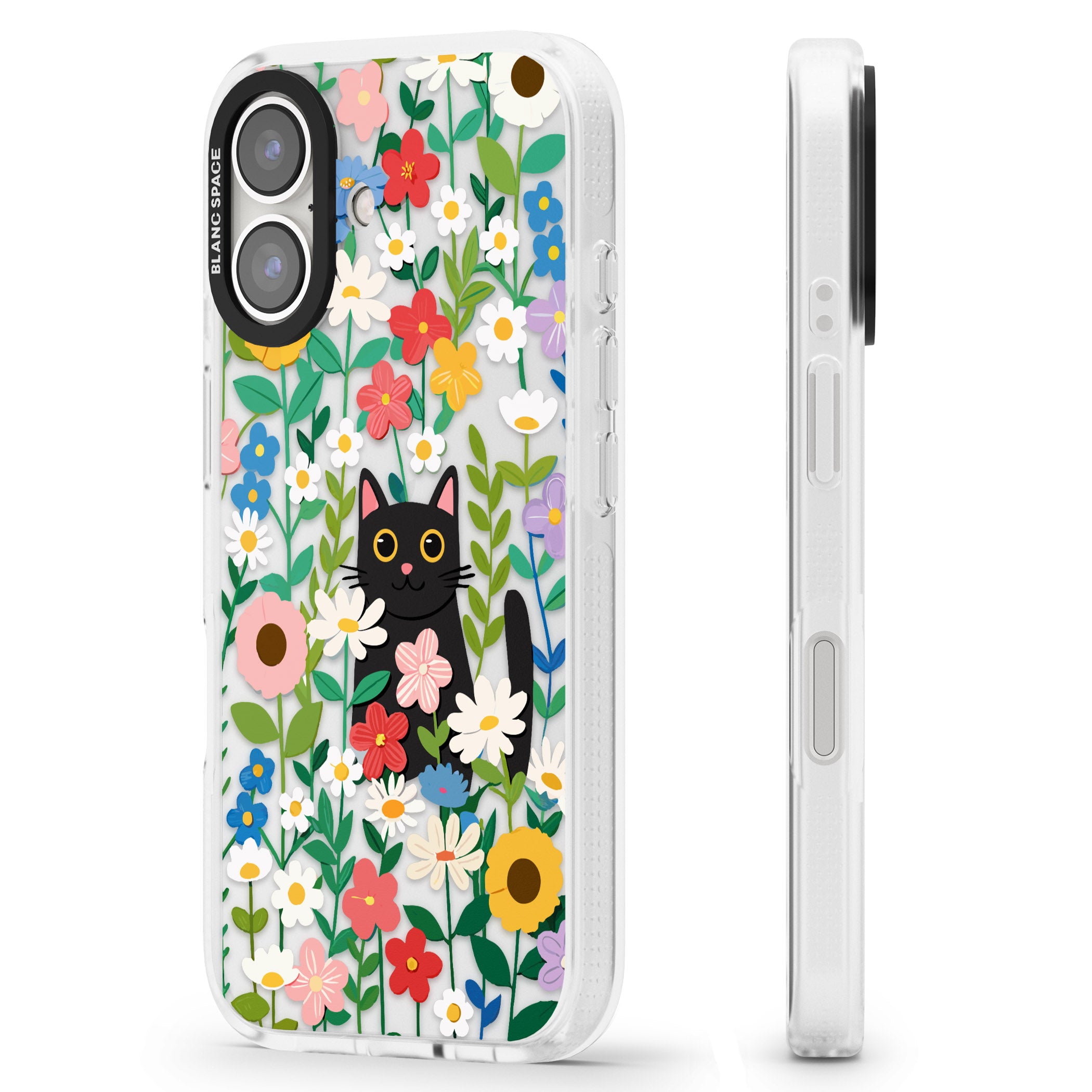 Whiskers & Wildflowers Cat iPhone 16 / 16 Plus Clear Case Impact Air - Blanc Space