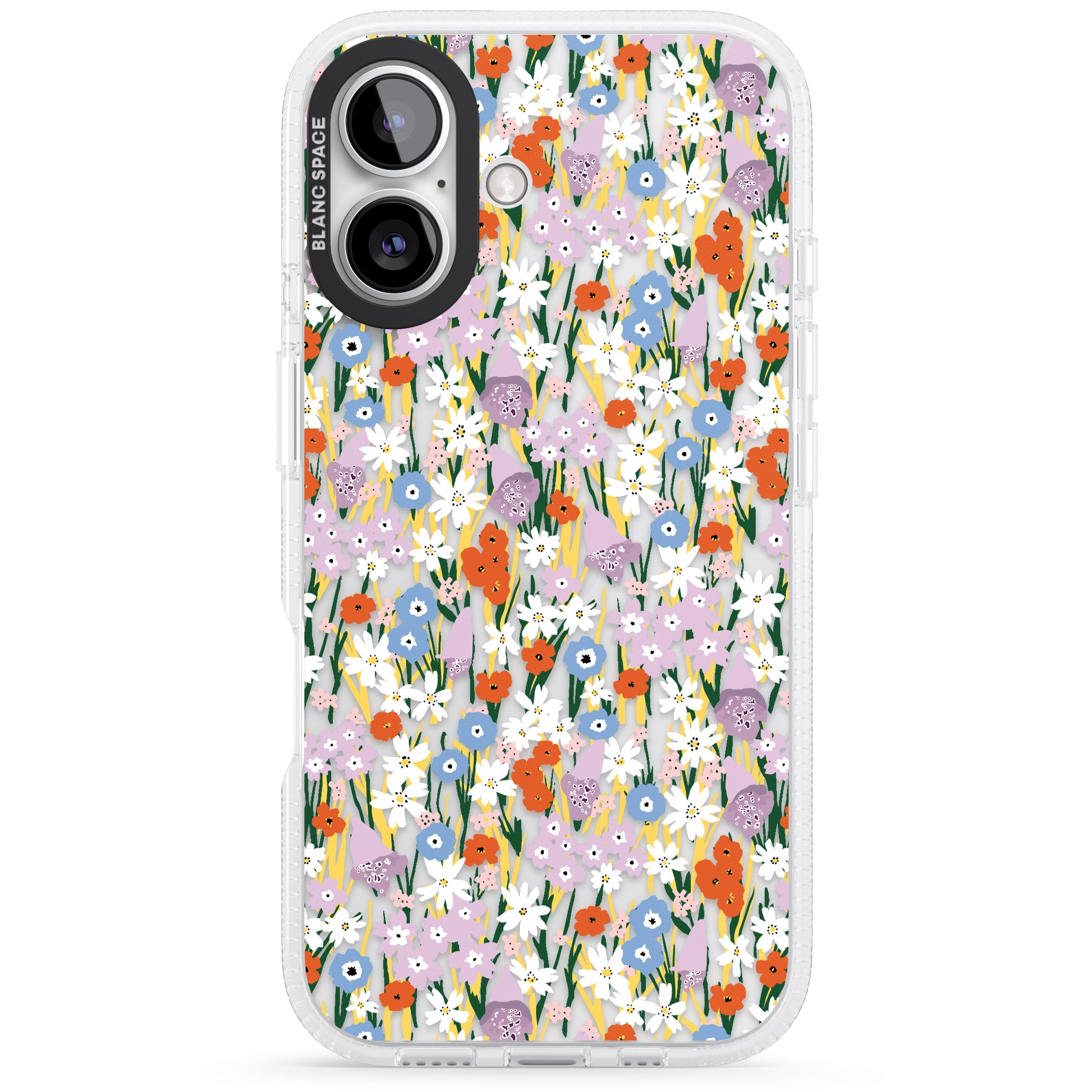 Energetic Floral Mix: Transparent iPhone 16 / 16 Plus Clear Case Impact Air - Blanc Space