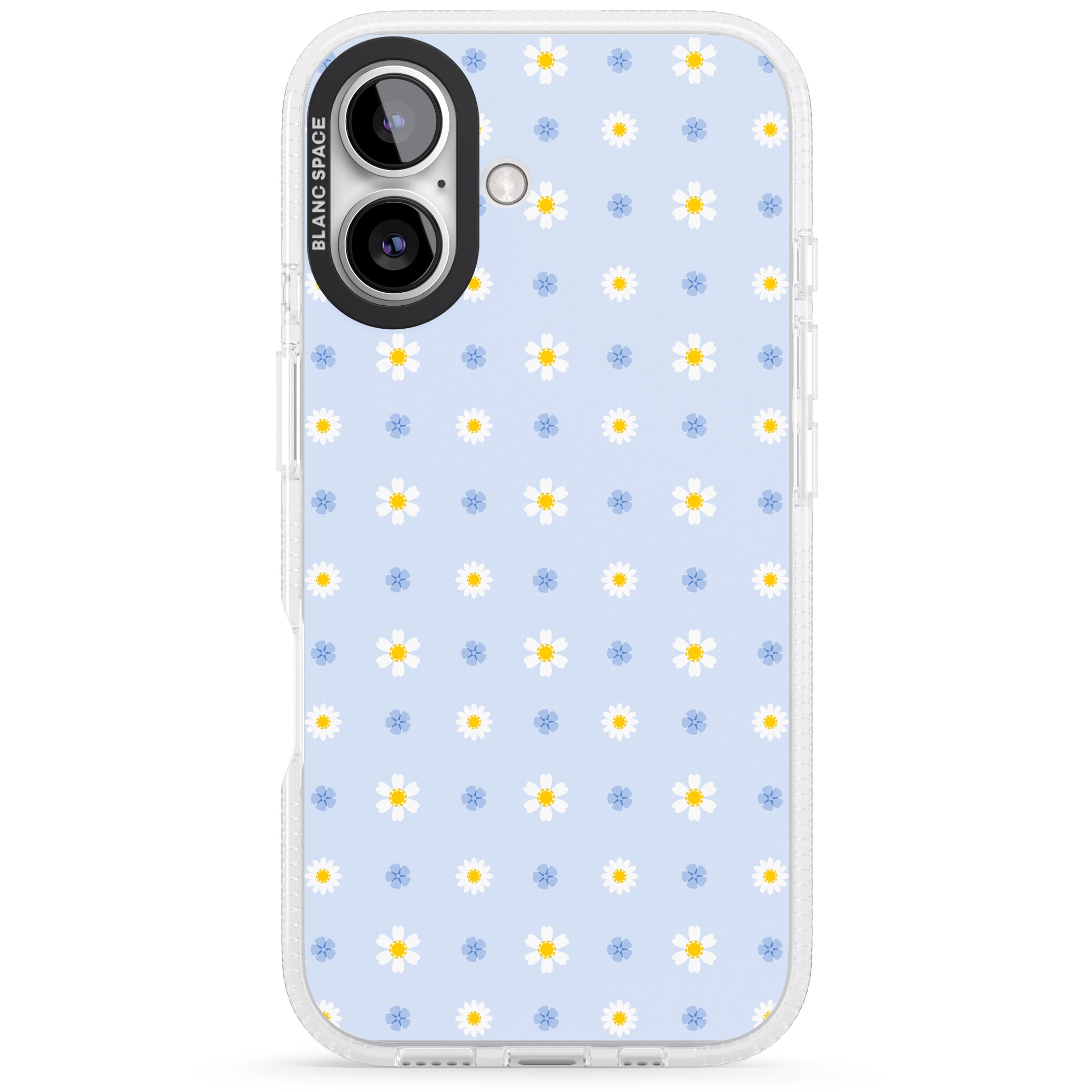 Pale Blue Daisies iPhone 16 / 16 Plus Clear Case Impact Air - Blanc Space
