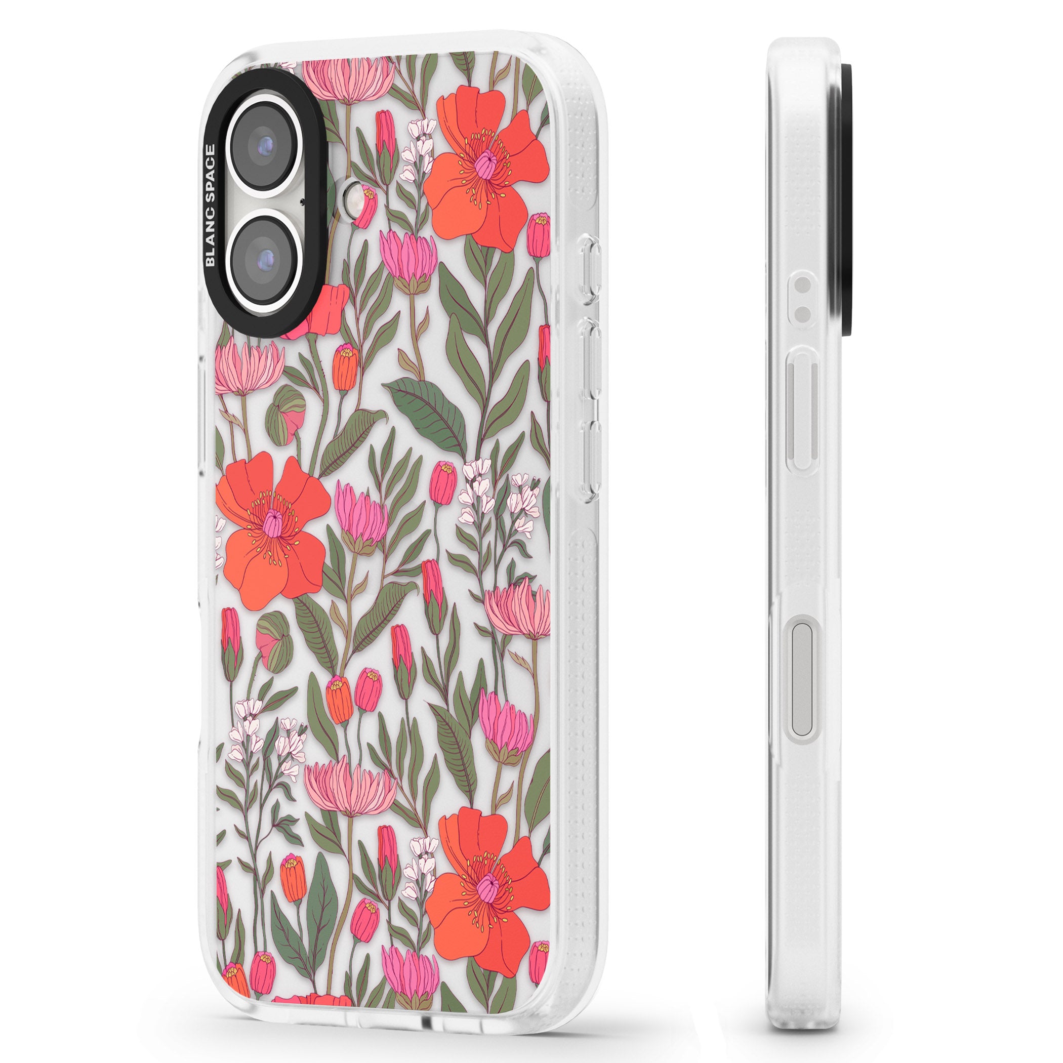 Peachy Floral iPhone 16 / 16 Plus Clear Case Impact Air - Blanc Space