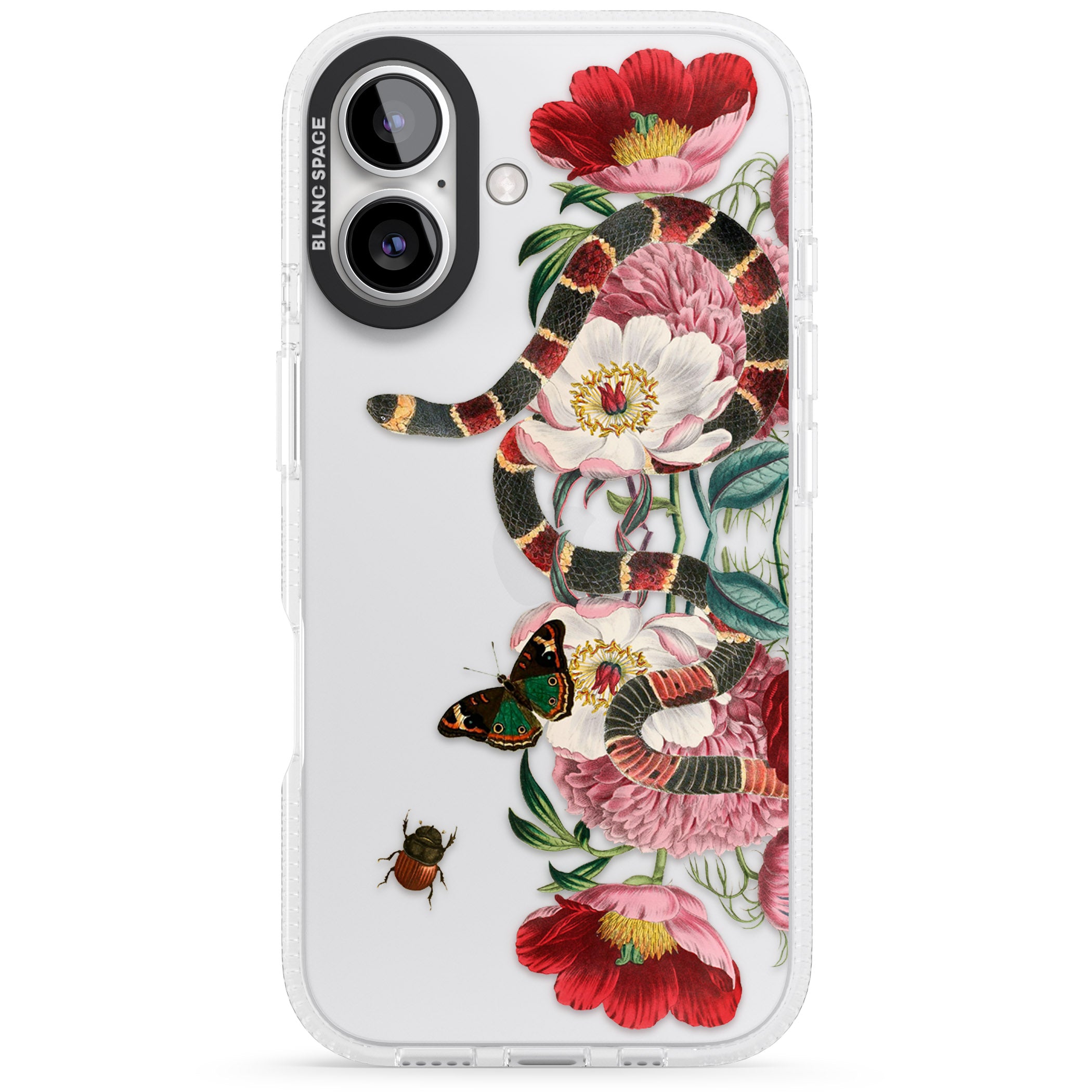 Floral Snake iPhone 16 / 16 Plus Clear Case Impact Air - Blanc Space