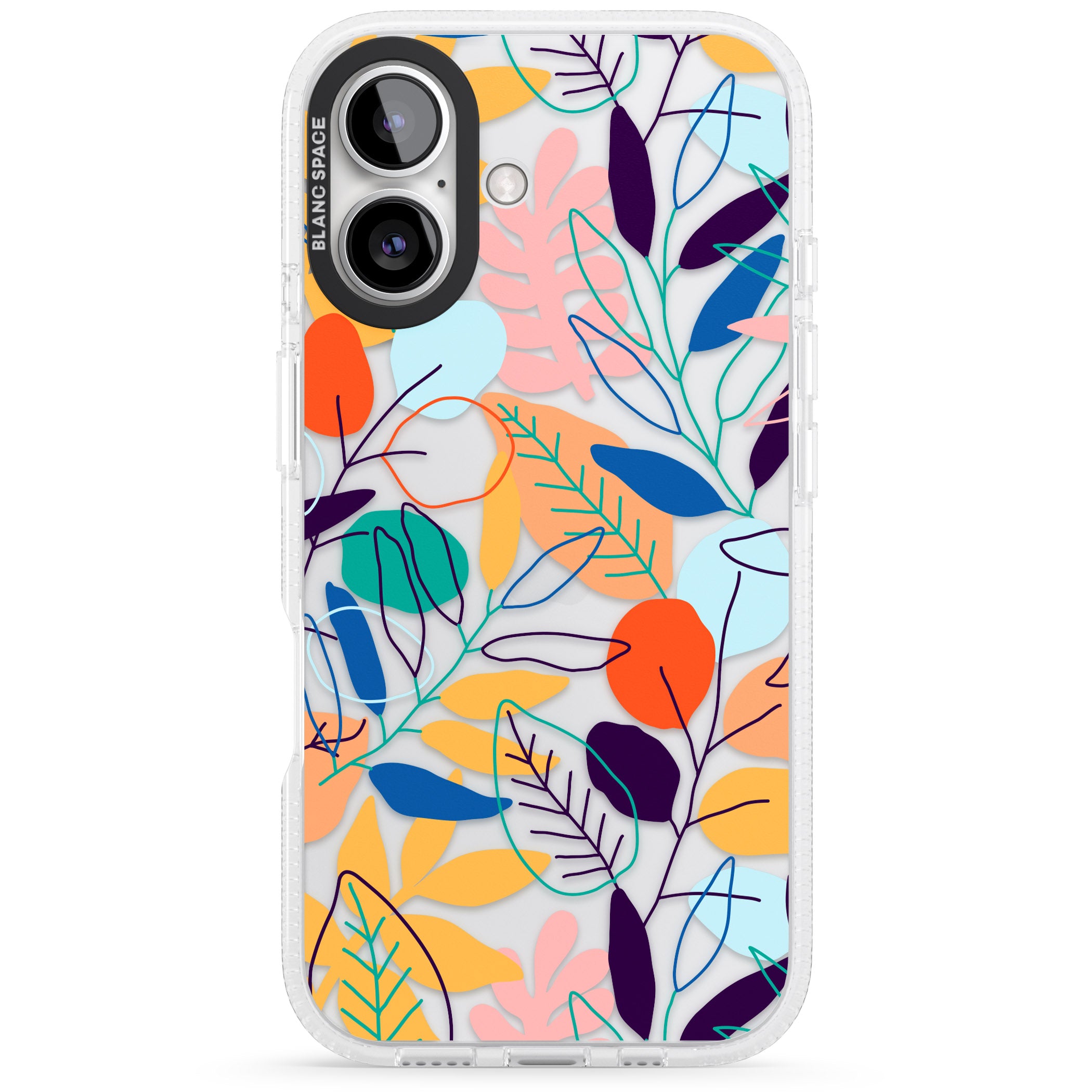 Abstract Line Drawn Leaves iPhone 16 / 16 Plus Clear Case Impact Air - Blanc Space