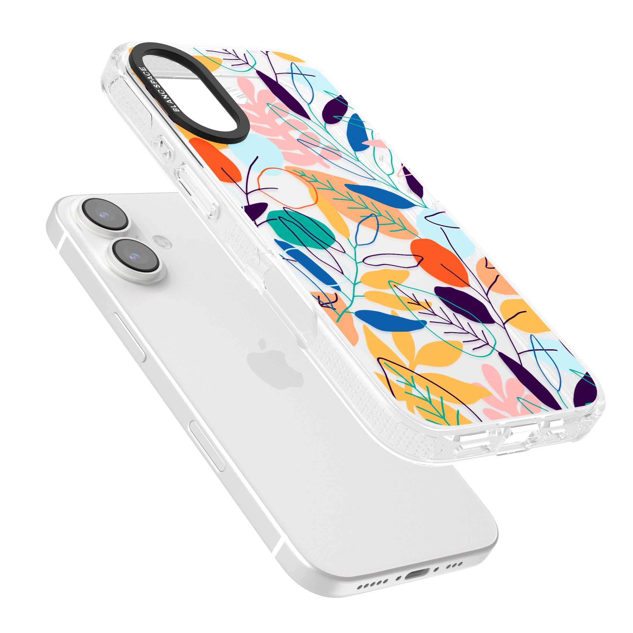 Abstract Line Drawn Leaves iPhone 16 / 16 Plus Clear Case Impact Air - Blanc Space