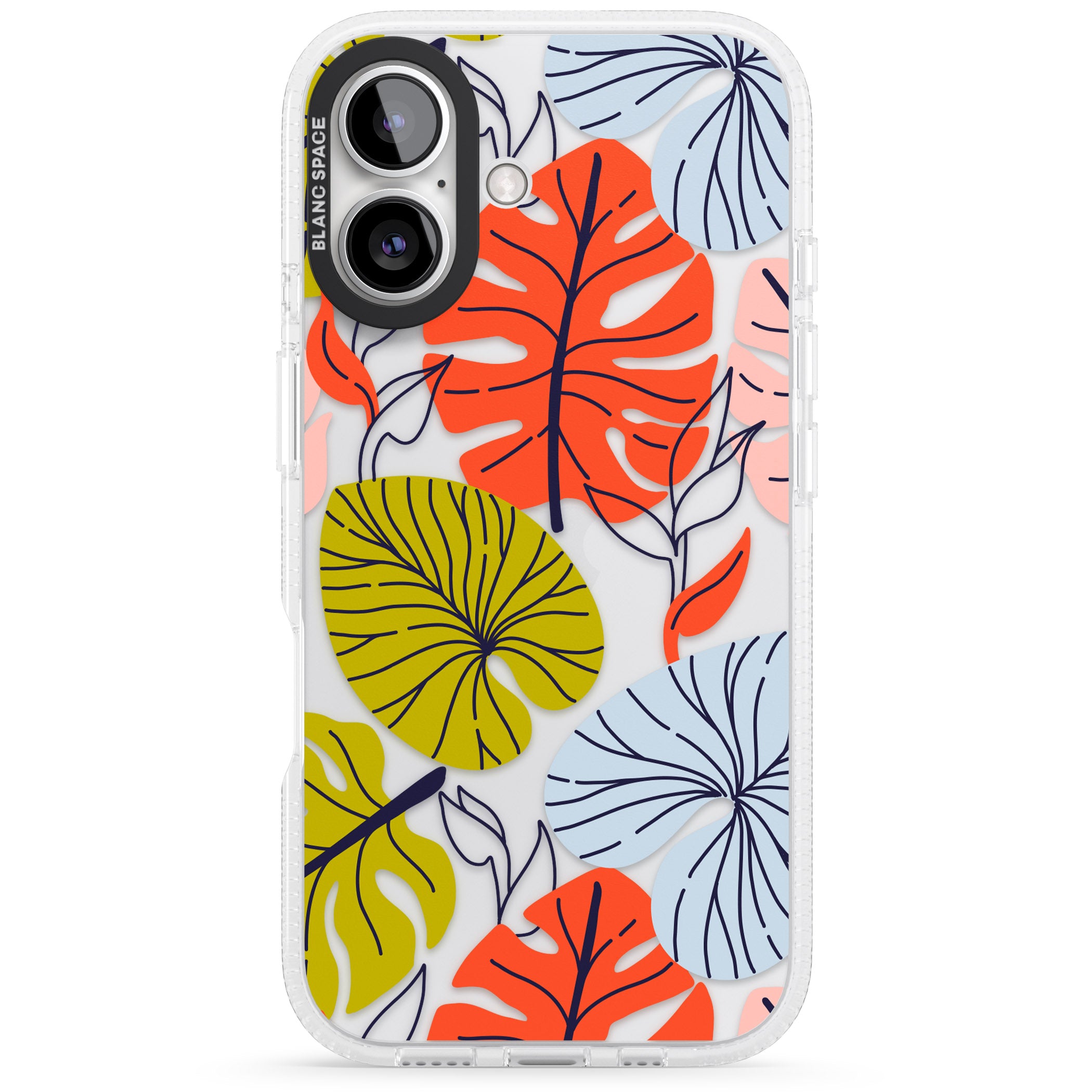 Retro Leaves iPhone 16 / 16 Plus Clear Case Impact Air - Blanc Space