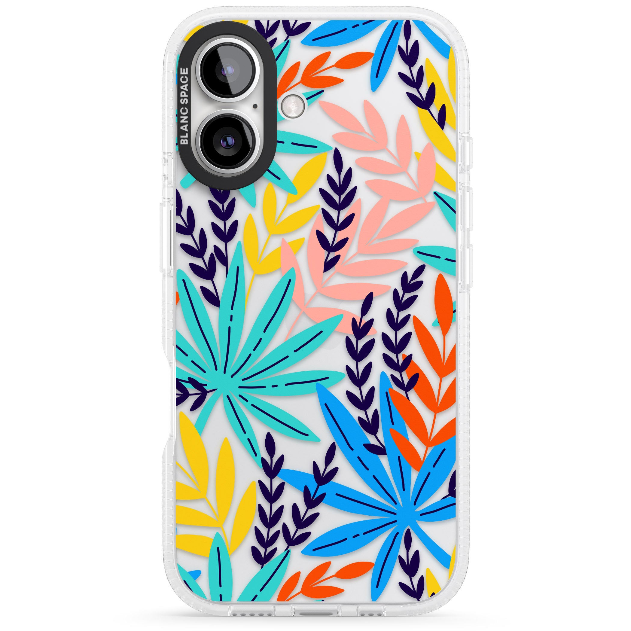 Tropical Palm Leaves iPhone 16 / 16 Plus Clear Case Impact Air - Blanc Space