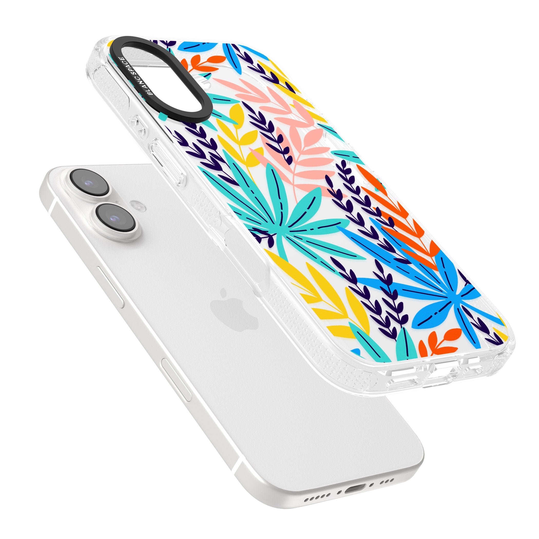Tropical Palm Leaves iPhone 16 / 16 Plus Clear Case Impact Air - Blanc Space