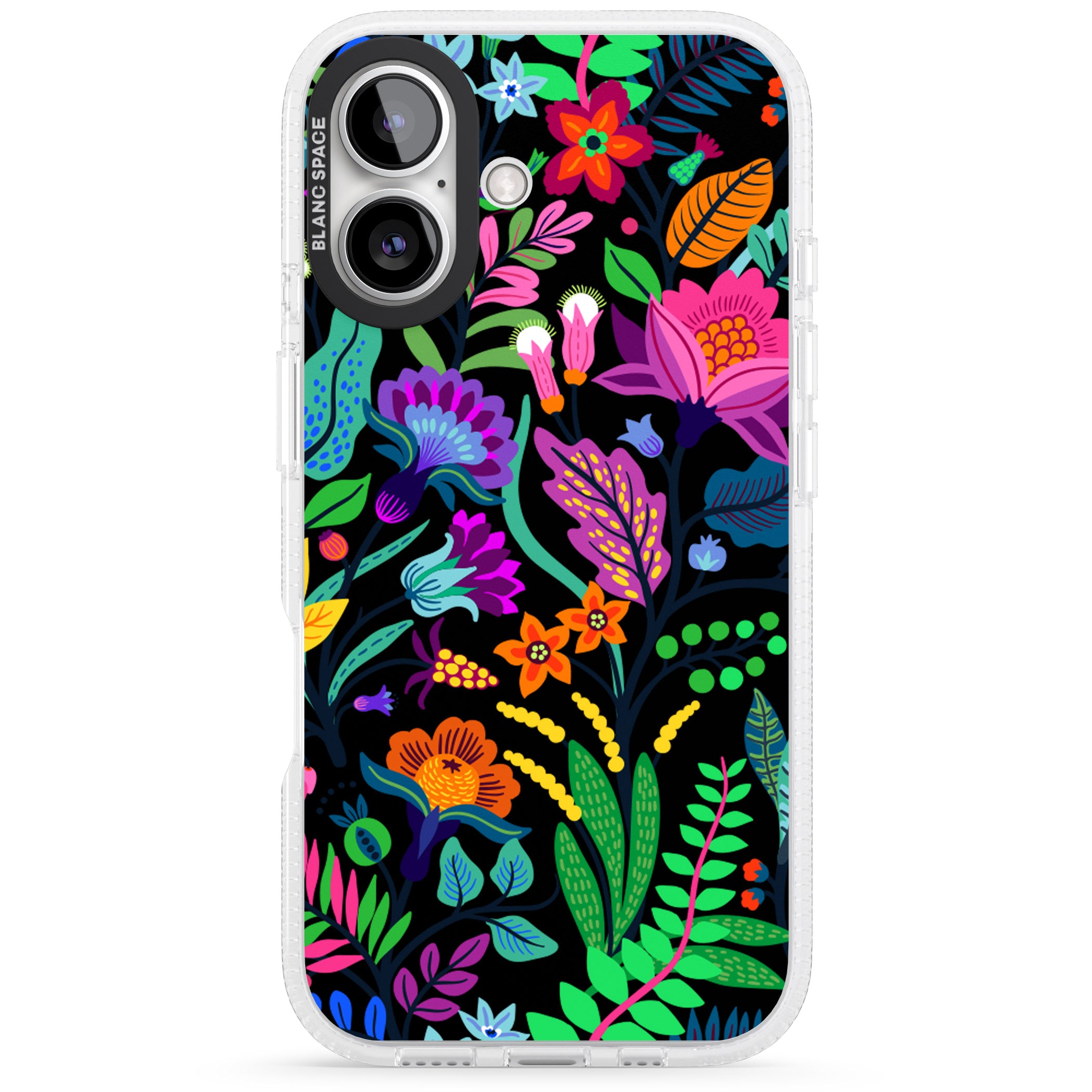Floral Vibe (Black) iPhone 16 / 16 Plus Clear Case Impact Air - Blanc Space