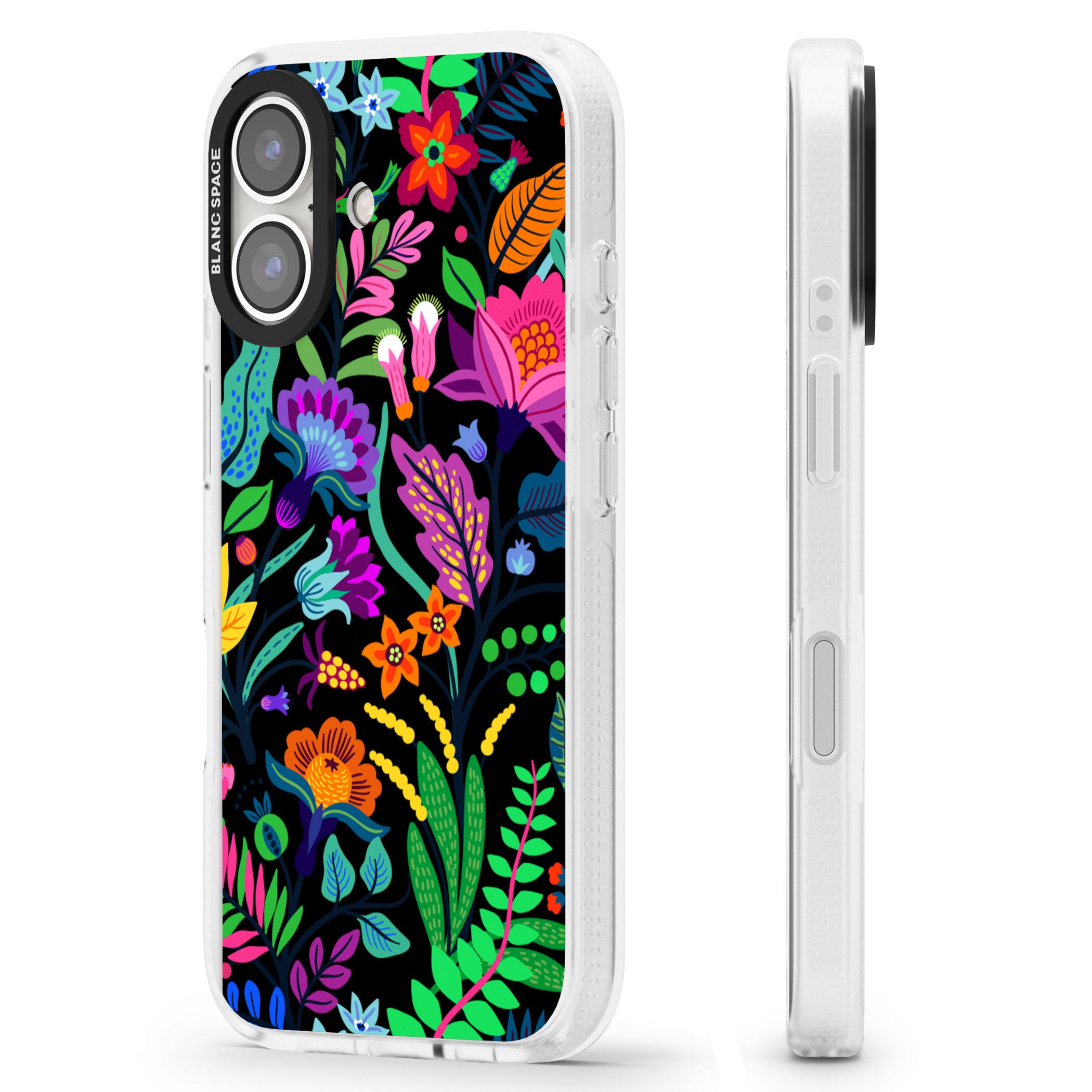 Floral Vibe (Black) iPhone 16 / 16 Plus Clear Case Impact Air - Blanc Space